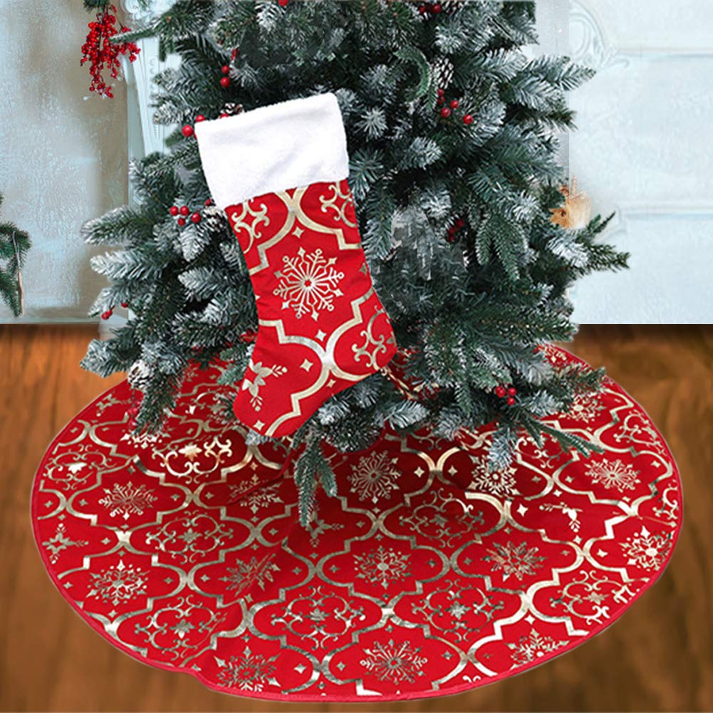 48 Inch Red Christmas Tree Skirt with Matching Stockings - Holiday Decor for Christmas & Halloween - Poise3EHome Tree Skirt for Festive Home Decorations (Perfect for Living Room, Fireplace & Party Settings)