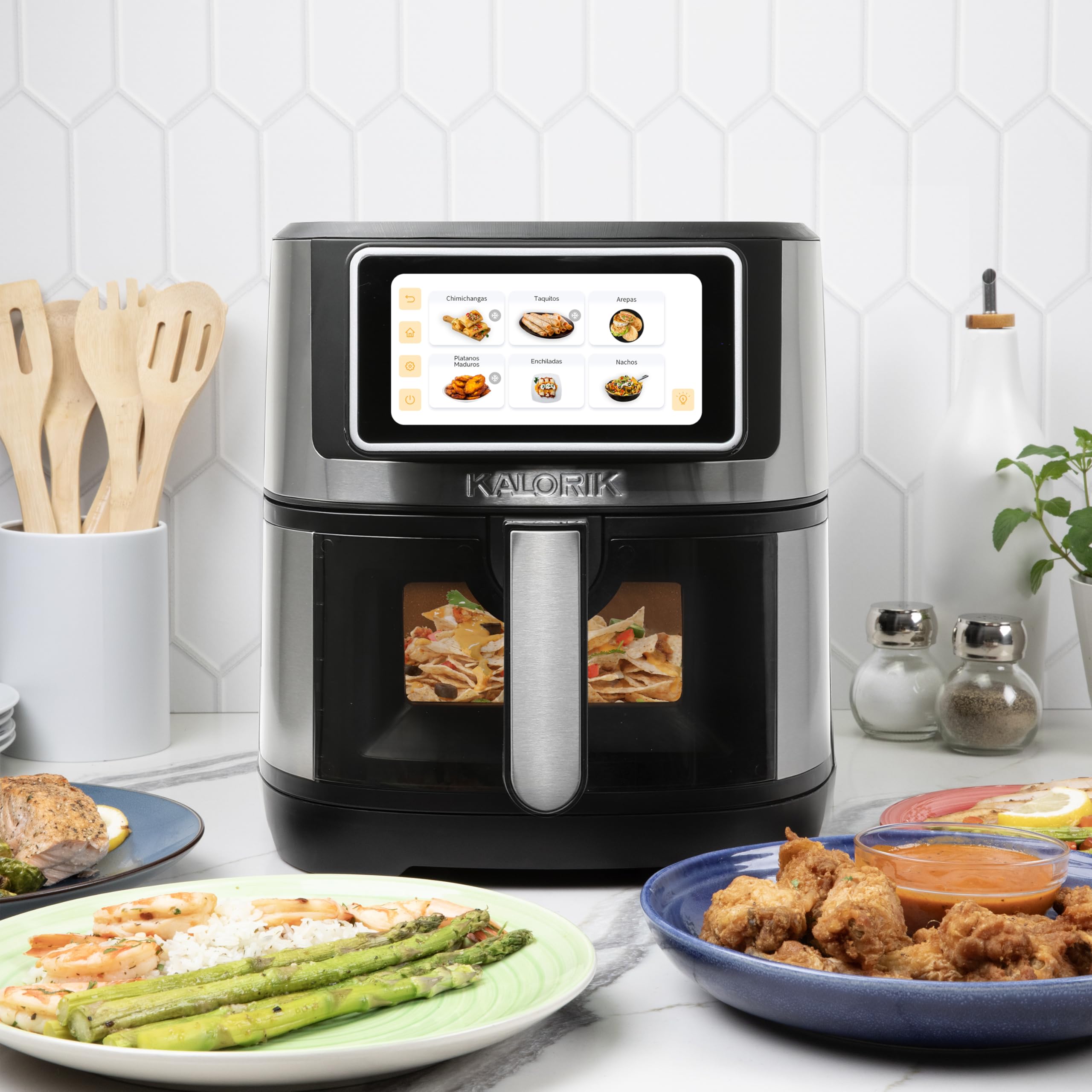 Kalorik VIVID TOUCH 5QT Air Fryer with Digital Touchscreen - 12 Food Presets, View Window & 1500W Power - Stainless Steel Countertop Oven for Healthy Frying, Baking & Roasting - Perfect for Family Meals & Party Snacks