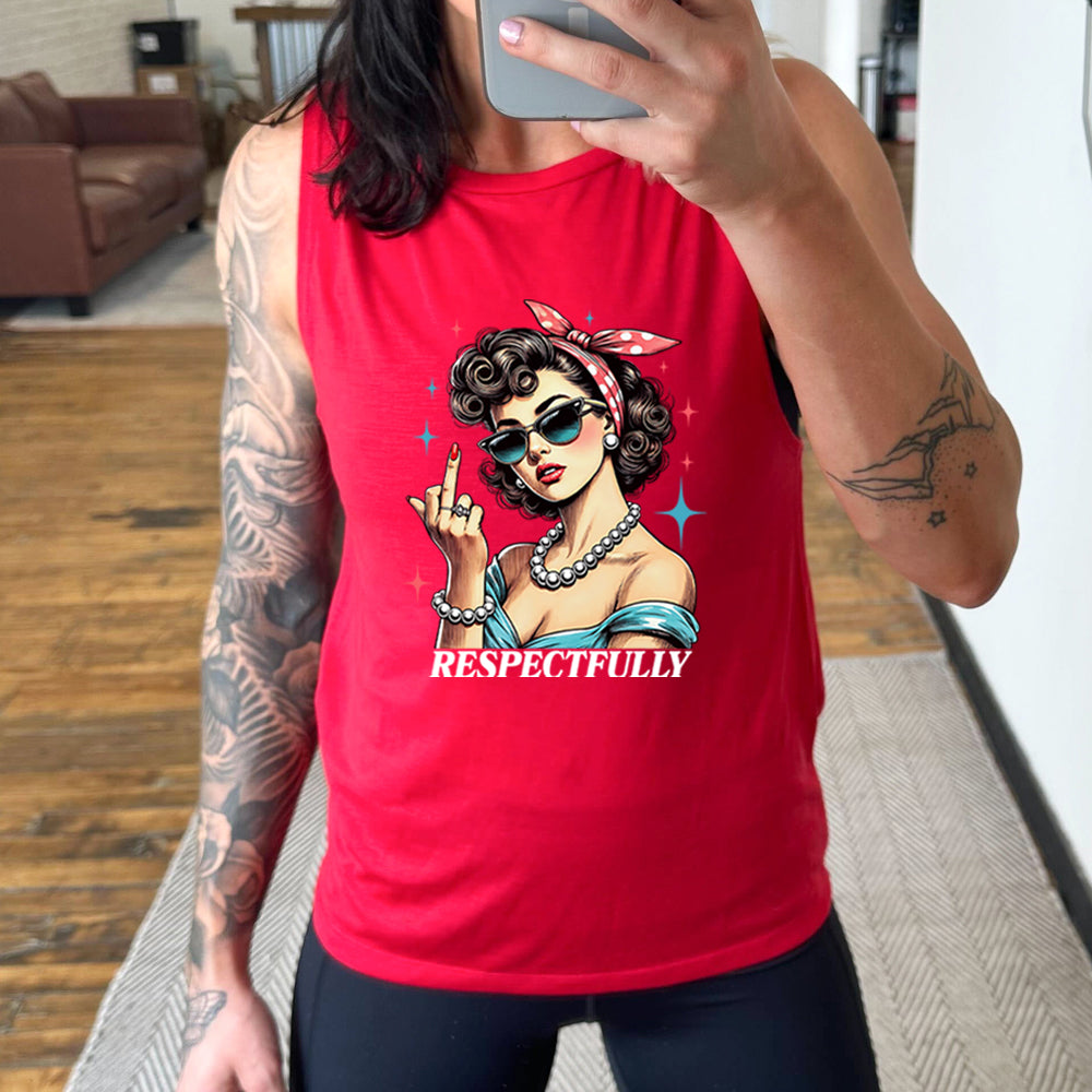 Respectfully Middle Finger Muscle Tank - Funny Sarcastic Gym Workout Shirt for Men & Women - Perfect for Fitness, Running & Casual Wear