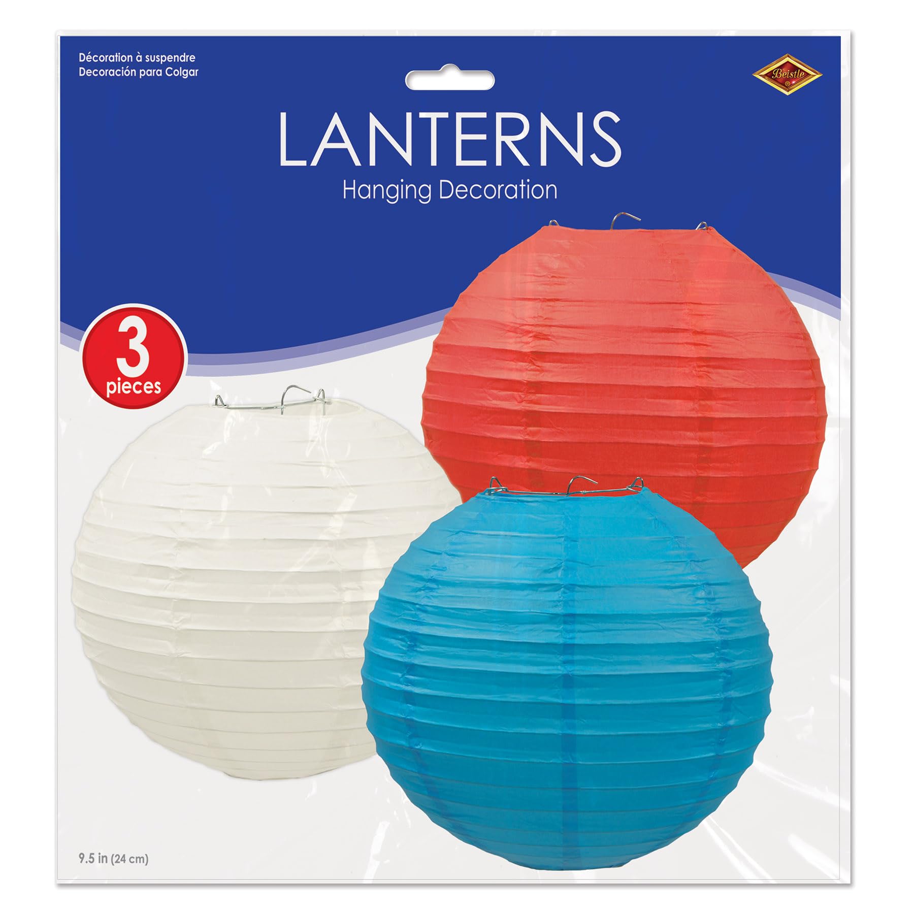 Beistle Red White & Blue Paper Lanterns - Patriotic Party Decorations for 4th of July, Memorial Day & Labor Day Celebrations