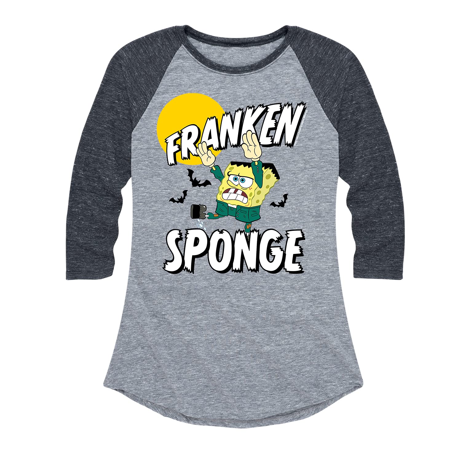 Spongebob Squarepants Franken Sponge Women's Raglan Graphic T-Shirt | Hybrid Apparel | Casual Wear & Cosplay Outfit