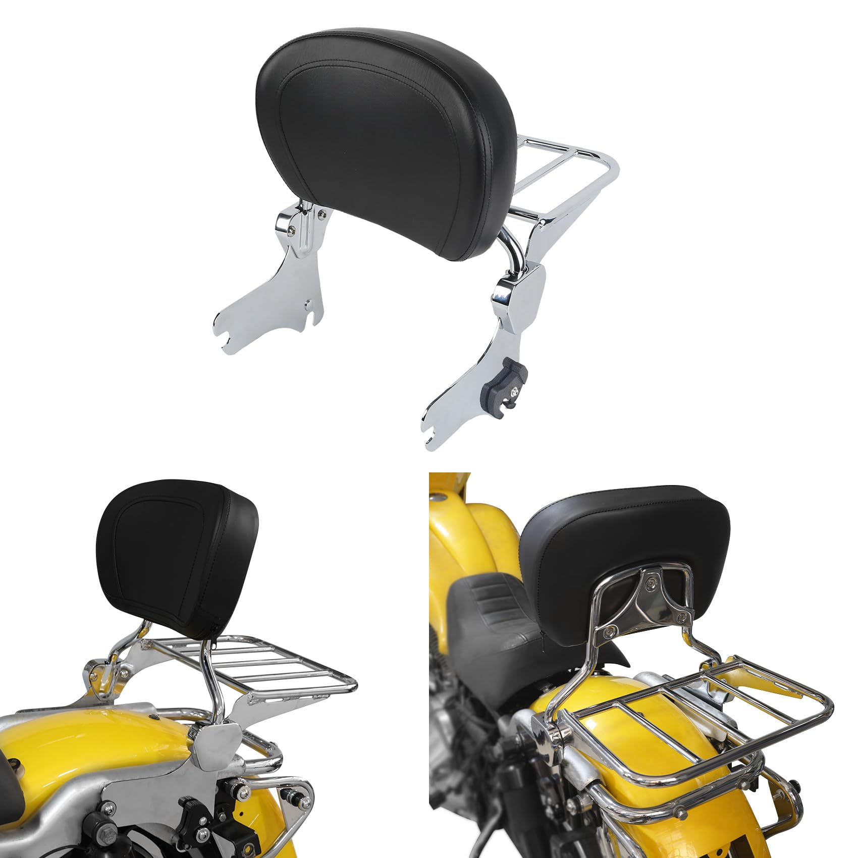 SLMOTO Detachable Backrest Sissy Bar with Luggage Rack for Harley Davidson HD Touring Models 1994-2008 | Universal Fit for Road King, Electra Glide | Comfortable Long Ride Support & Storage Solution