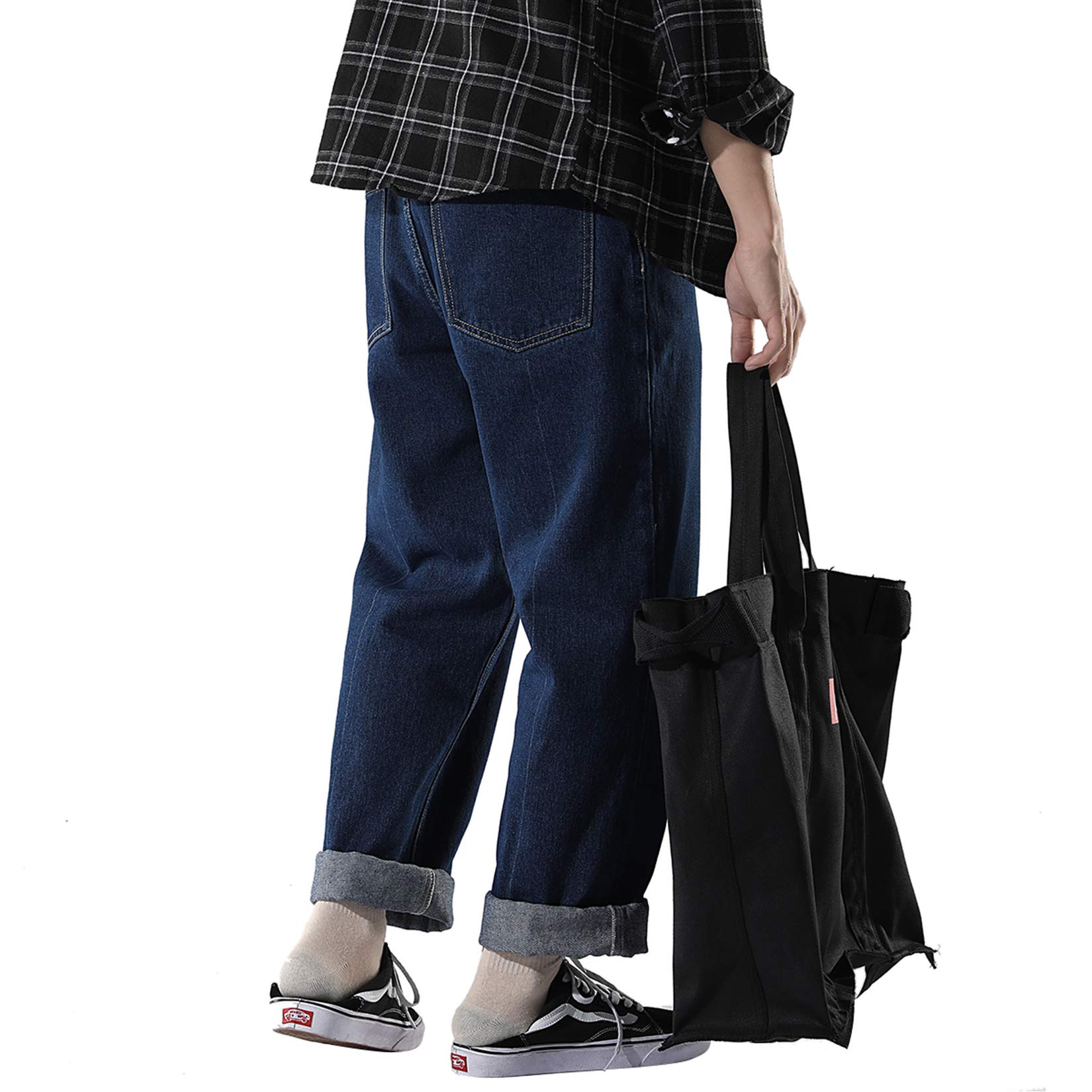 DOSLAVIDA Men's Work Jeans - Casual Hip Hop Cargo Pants, Loose Fit Straight Wide Leg Cotton Denim Trousers with Zipper | Durable for Construction, Streetwear & Everyday Wear