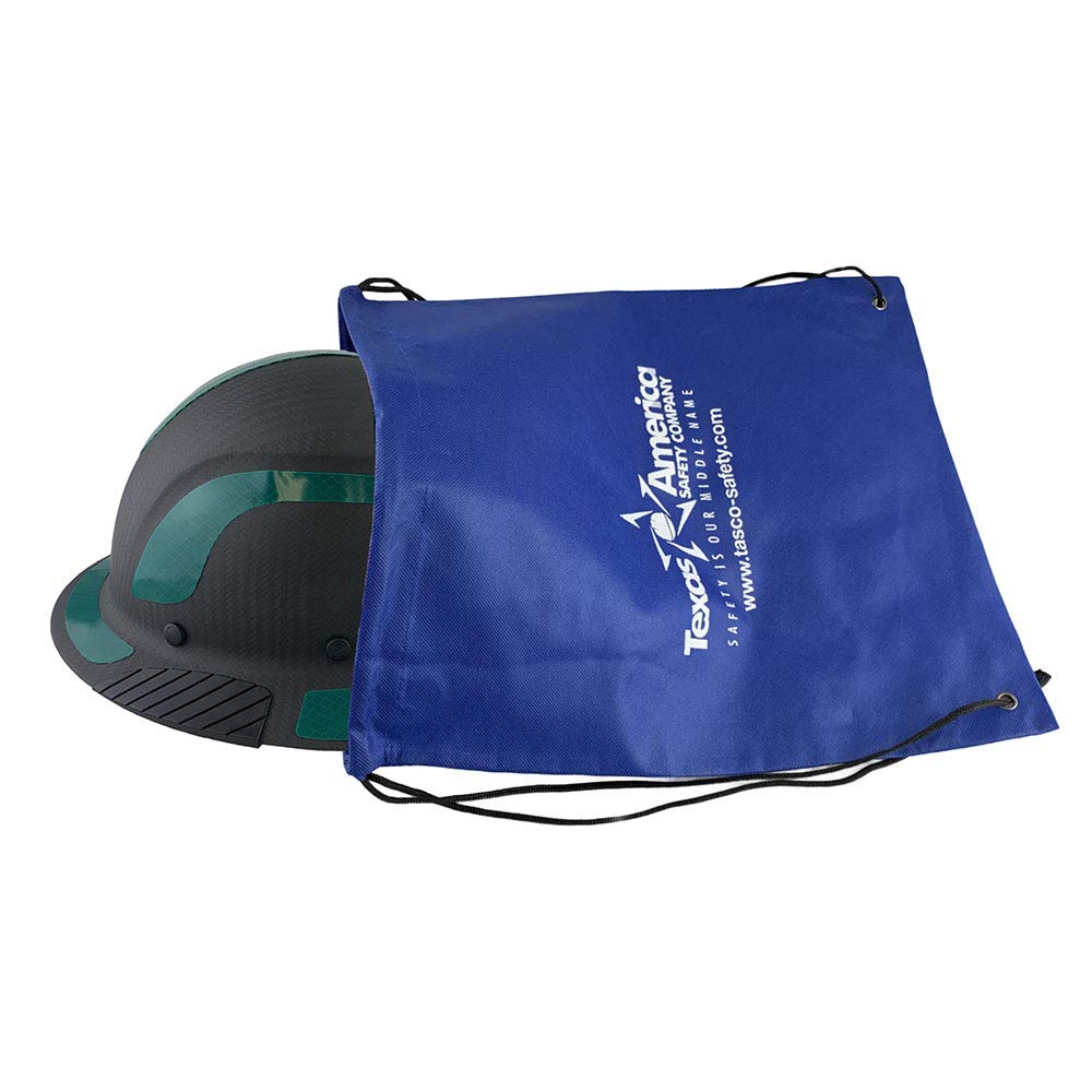 Premium Carbon Fiber Full Brim Safety Helmet - ANSI Certified Hard Hat with Matte Black Finish & Green Reflective Decals - Includes Durable Tote Bag - Ideal for Construction, Industrial Work & Outdoor Safety Gear