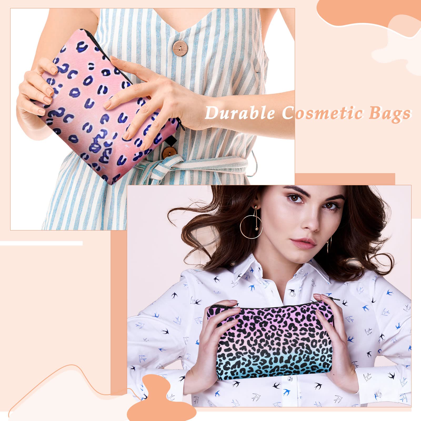 12-Piece Printed Waterproof Cosmetic Bags Set - Roomy Makeup & Toiletry Organizer Pouches with Zipper | Leopard Print Beauty Accessories for Women & Girls | Perfect for Travel, Gym & Daily Storage