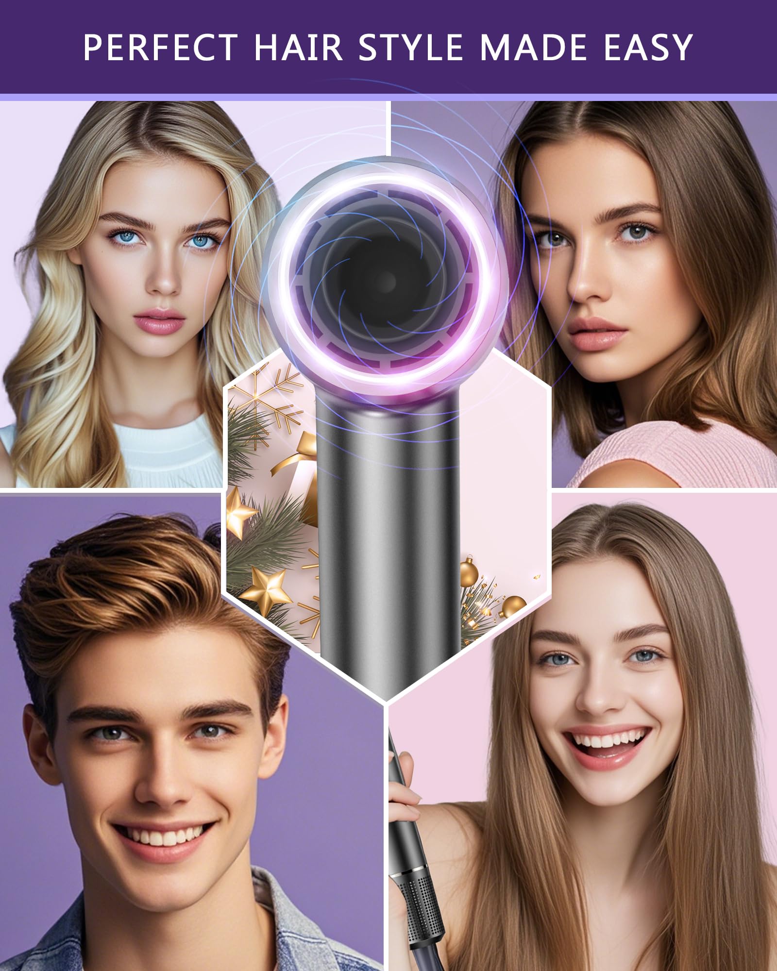 Professional Hair Dryer 150,000 RPM High-Speed with 200M Negative Ions - Lightweight & Quiet Blow Dryer with Digital Display & Thermo-Control Styling Nozzle - Perfect for Salon, Home Use & Travel Styling