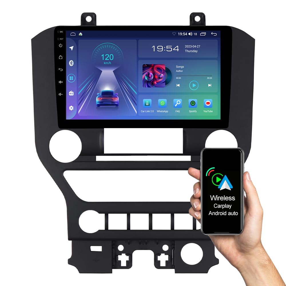 ASURE 9-inch Android Car Stereo Radio for Ford Mustang 2015-2020 | 4-Core 2+32GB | Wireless CarPlay & Android Auto | HD 1280x800 Touchscreen | In-Dash GPS Navigation | Automatic A/C Control | Perfect for Road Trips & Daily Commuting