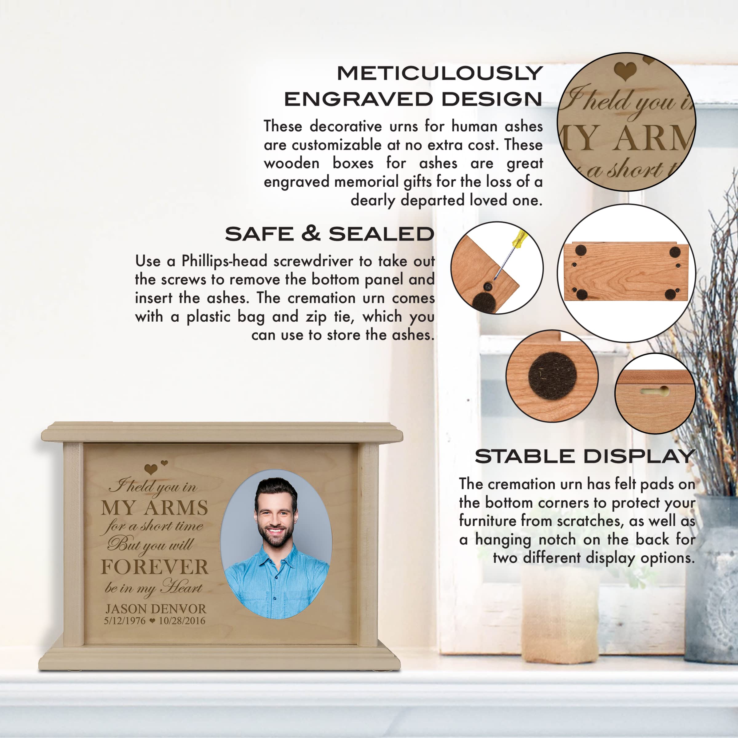 Lifesong Milestone Small Wooden Urn for Adult Ashes - Memorial Keepsake for Loved Ones - Handcrafted Picture Wall Urn for Men & Women - Perfect for Home Memorials, Funeral Services & Grieving Gifts