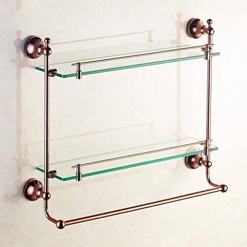 2-Tier Tempered Glass Bathroom Shelf with Towel Bar - Wall Mounted Shower Storage Organizer (430x135x400mm) - Perfect for Small Bathrooms, Spa Showers & Modern Home Decor