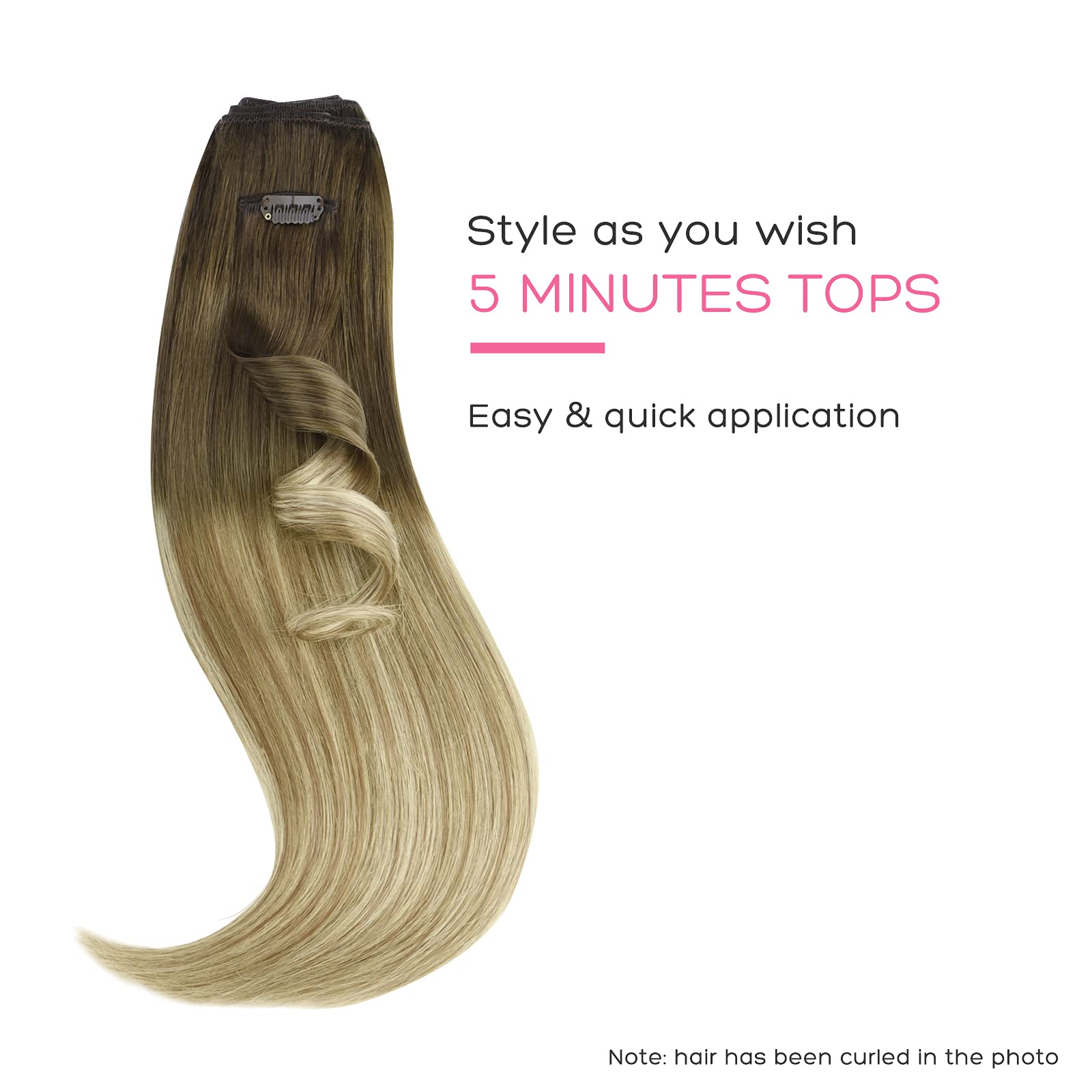 Marat Clip in Human Hair Extensions 18 Inch 120g - Walnut Brown, Ash Brown & Bleach Blonde Straight Remy Hair - Perfect for Parties, Weddings & Daily Styling