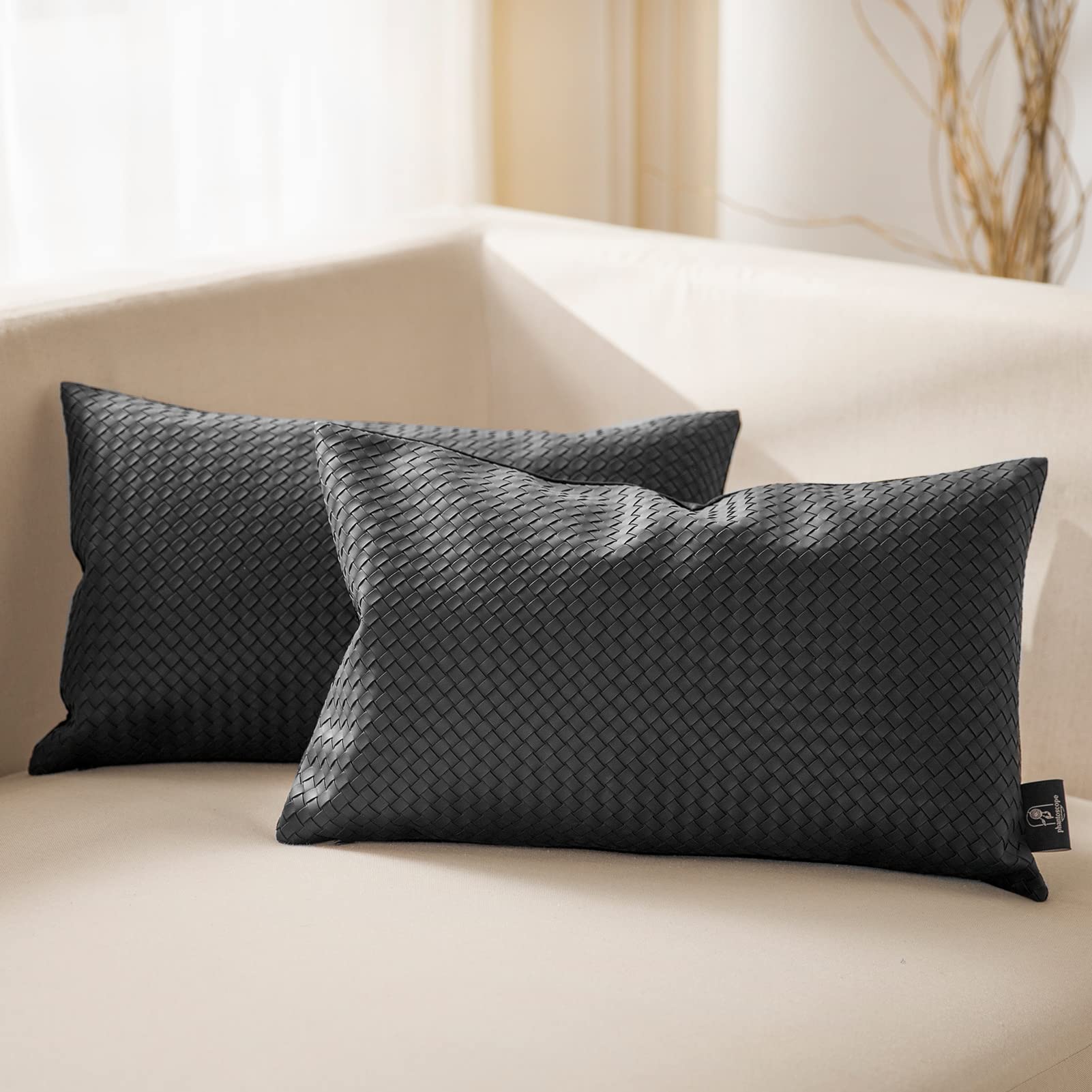Faux Leather Pillow Covers 12x20, 2-Pack - Modern Farmhouse Decor for Couch & Outdoor Use