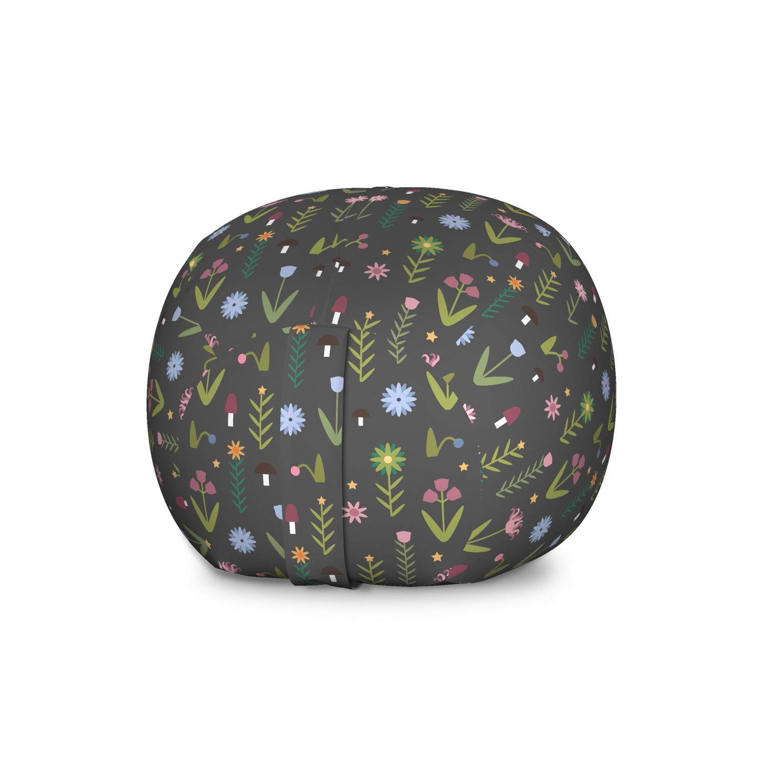 Ambesonne Floral Storage Toy Bag Chair - Large Washable Stuffed Animal Organizer with Tulip, Iris, Daisy & Rose Petals Forest Mushroom Pattern (Olive Green Dried Rose) - Perfect for Kids' Room, Nursery & Playroom Organization