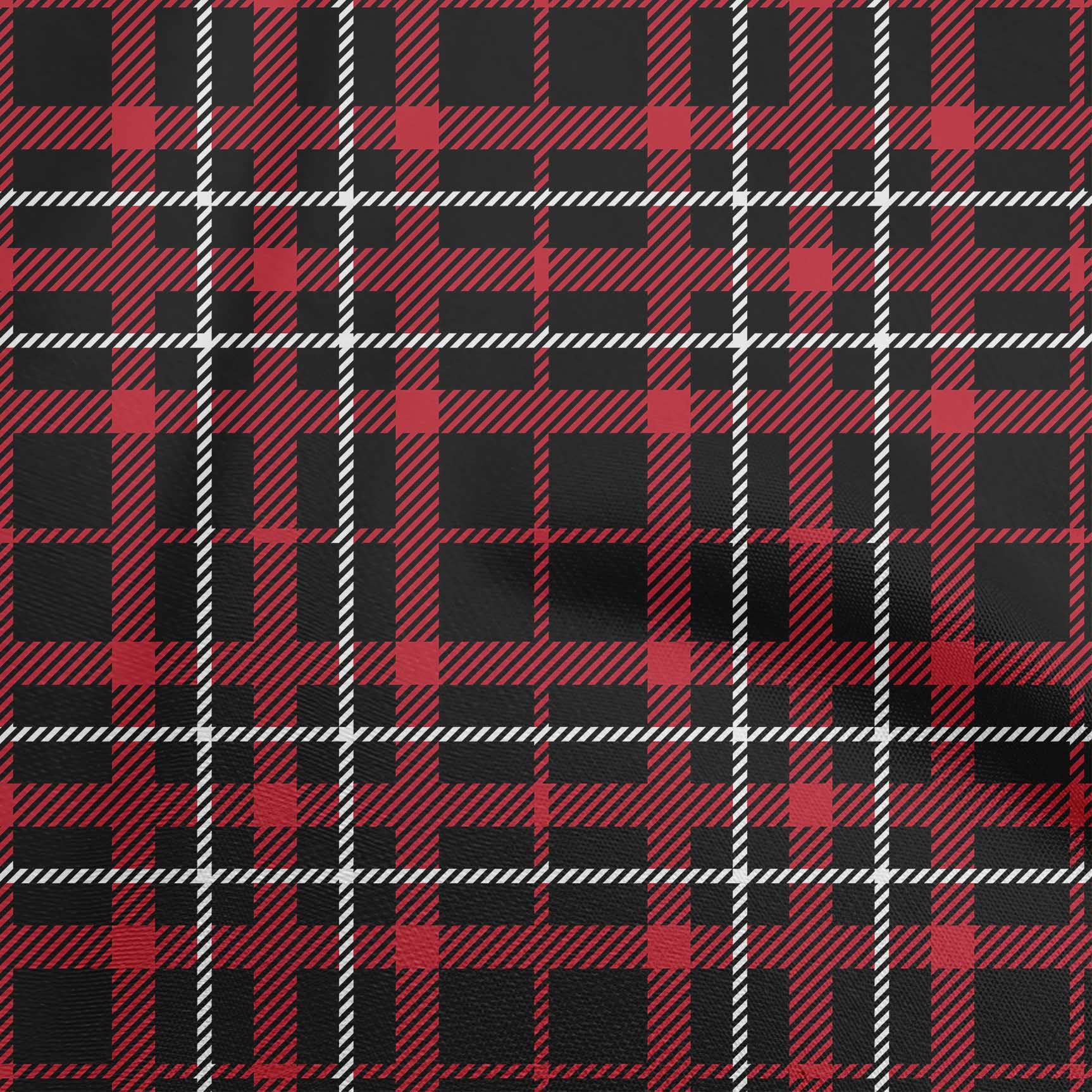 oneOone Viscose Chiffon Red Tartan Fabric - 42 Inch Wide Printed Sewing Material by The Yard for DIY Clothing, Dresses & Home Decor Projects