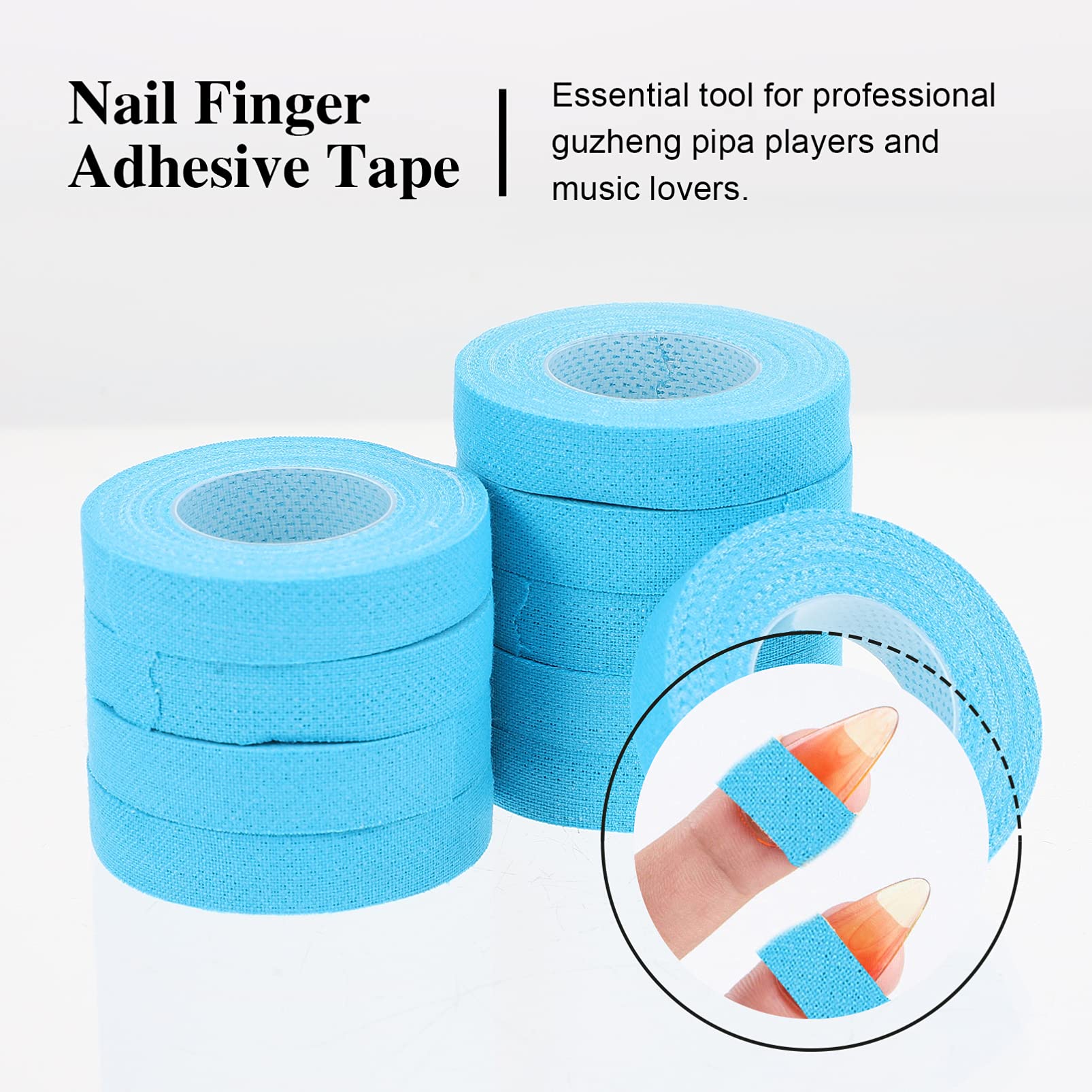 10 Rolls Cotton Athletic Tape for Guzheng, Guitar & Zither - Skin-Friendly Adhesive Finger Tape for String Instruments (Sky Blue) - Perfect for Musicians, Sports Injury Protection & First Aid