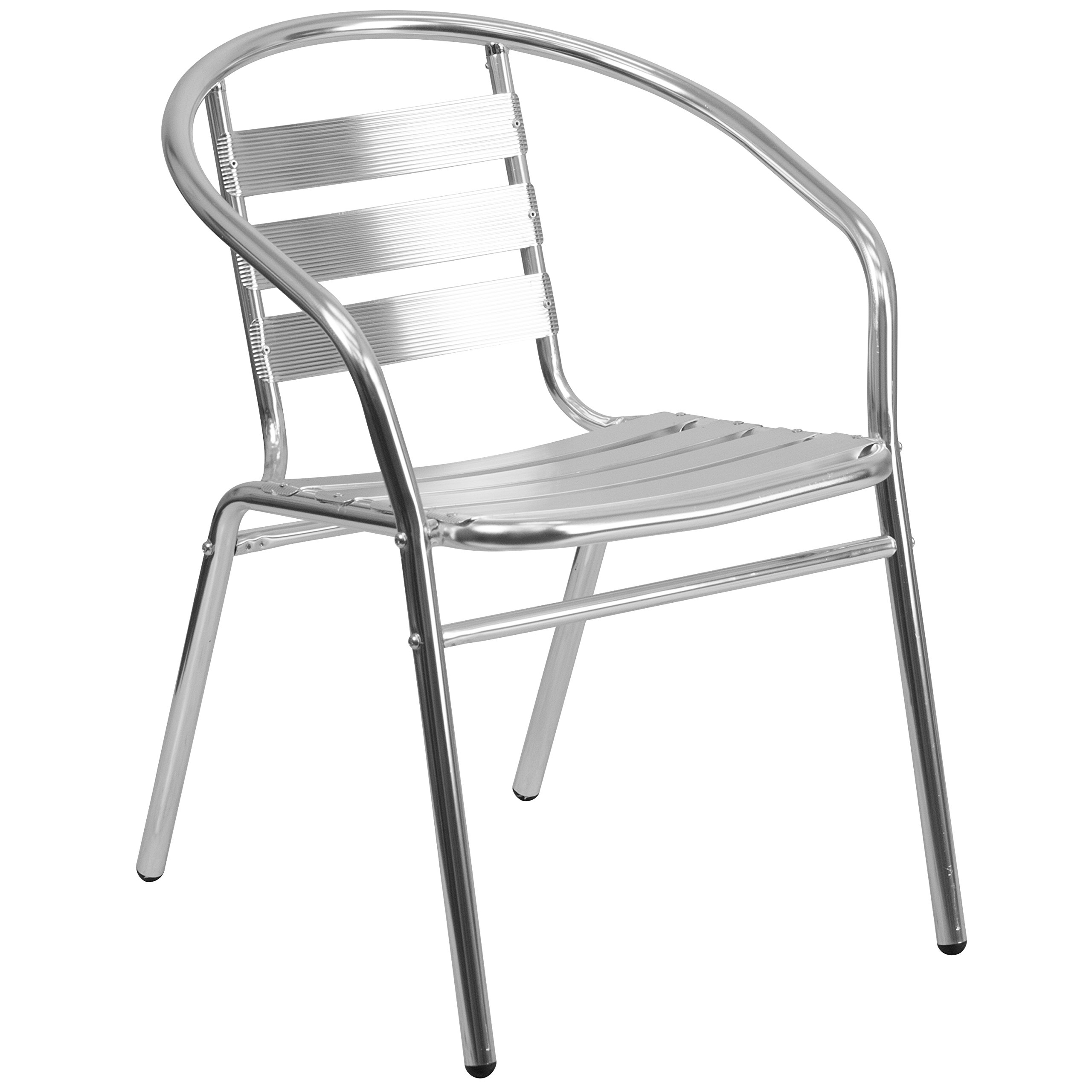 EMMA + OLIVER Aluminum Stackable Patio Chairs with Triple Slat Back & Arms - Indoor Outdoor Dining, Poolside, Garden & Restaurant Use