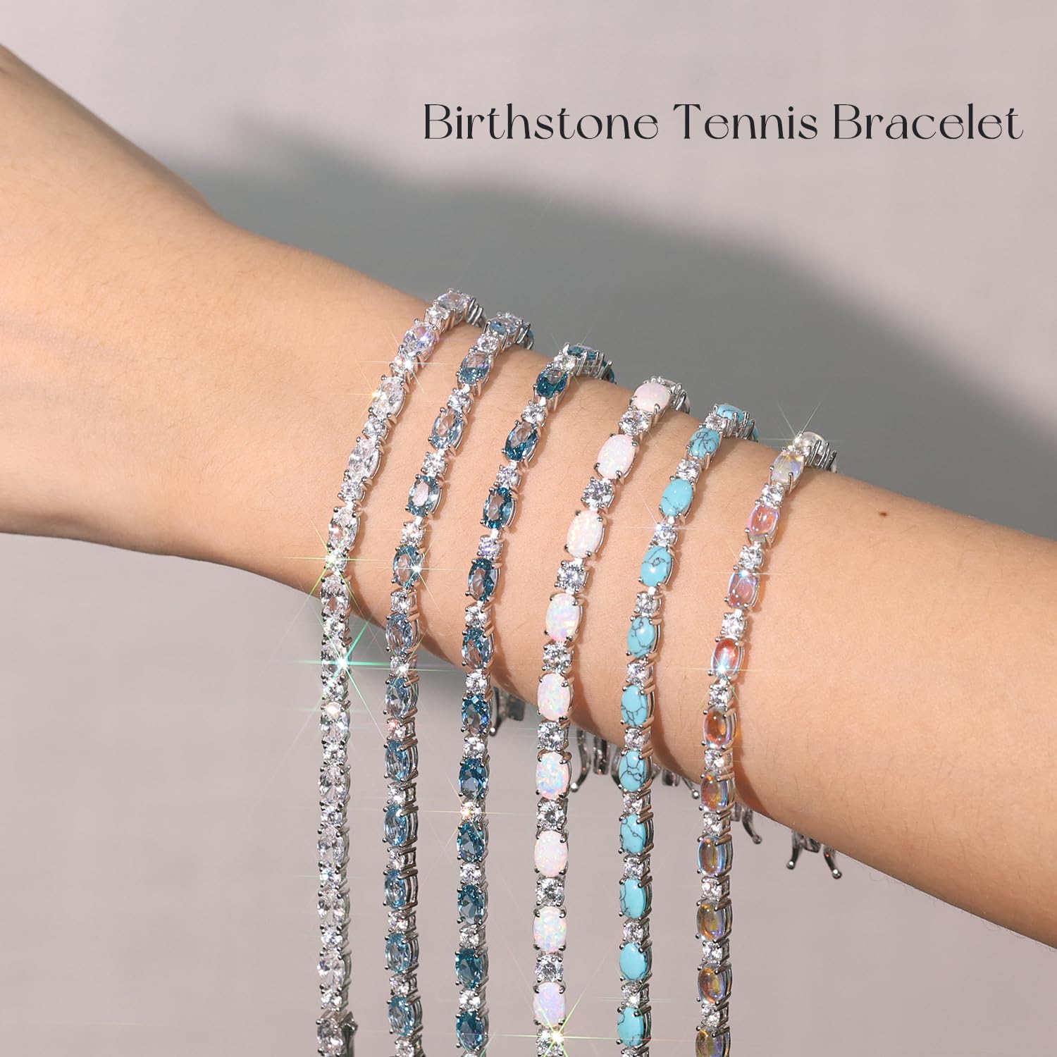 FANCIME Sterling Silver Birthstone Tennis Bracelet with Charms - Elegant Fine Jewelry for Women & Mom - Perfect Birthday Gift - 7