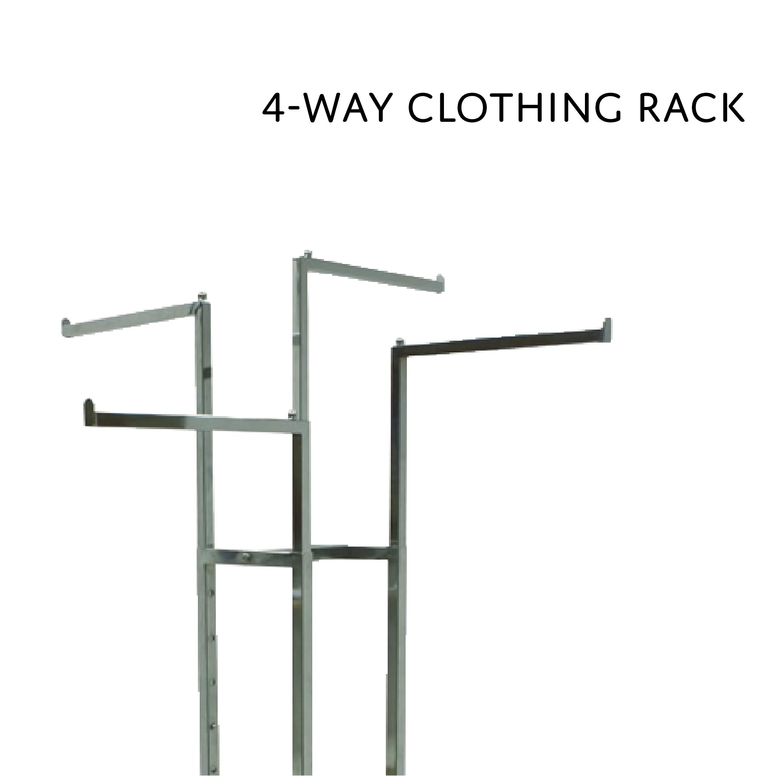 HK FIXTURES Industrial Chrome 4-Way Garment Rack - Heavy Duty Commercial Clothing Display with 4 Straight Arms for Retail Stores, Boutiques & Warehouse Use | Perfect for Organizing Clothes, Uniforms & Seasonal Displays