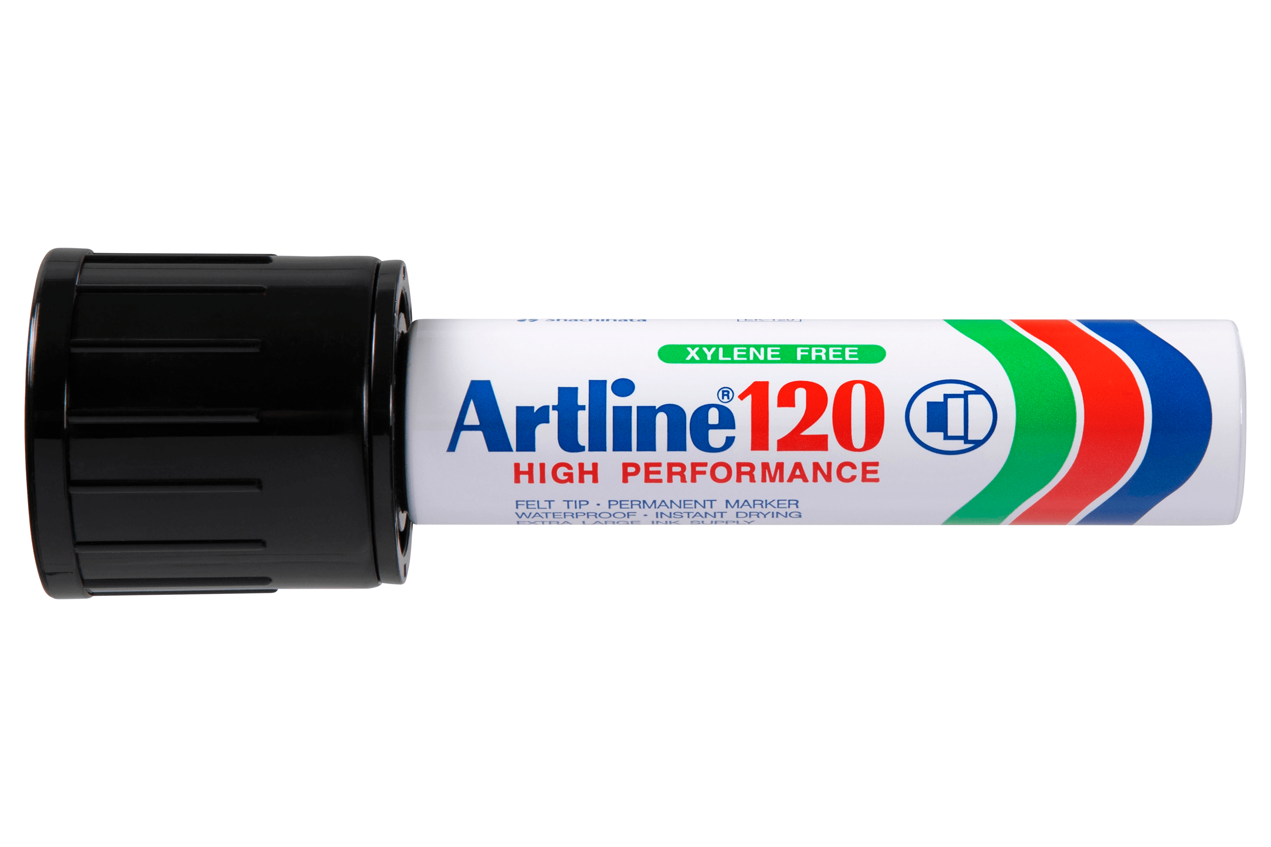 Artline 120 Permanent Marker - 20mm Wedge Nib, Black Ink (6-Pack) - Ideal for Labeling, Crafts, and Industrial Use