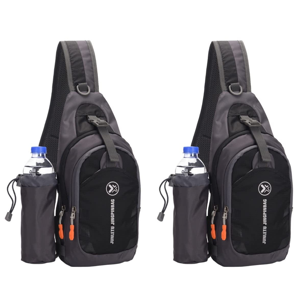 VALICLUD 2-Pack Waterproof Sling Backpack with Bottle Holder - Adjustable Crossbody Chest Shoulder Bag for Men & Women - Perfect for Hiking, Travel, Gym & Daily Commute