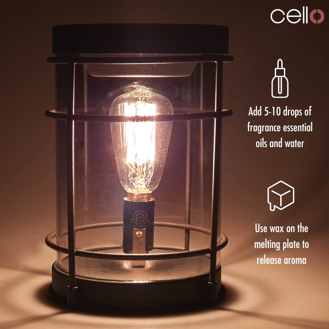Premium Cello Black Smoke Edison Electric Wax Warmer with Spiced Citrus Scented Wax Melts - Aromatherapy Home Decor for Living Room, Bedroom & Office Relaxation