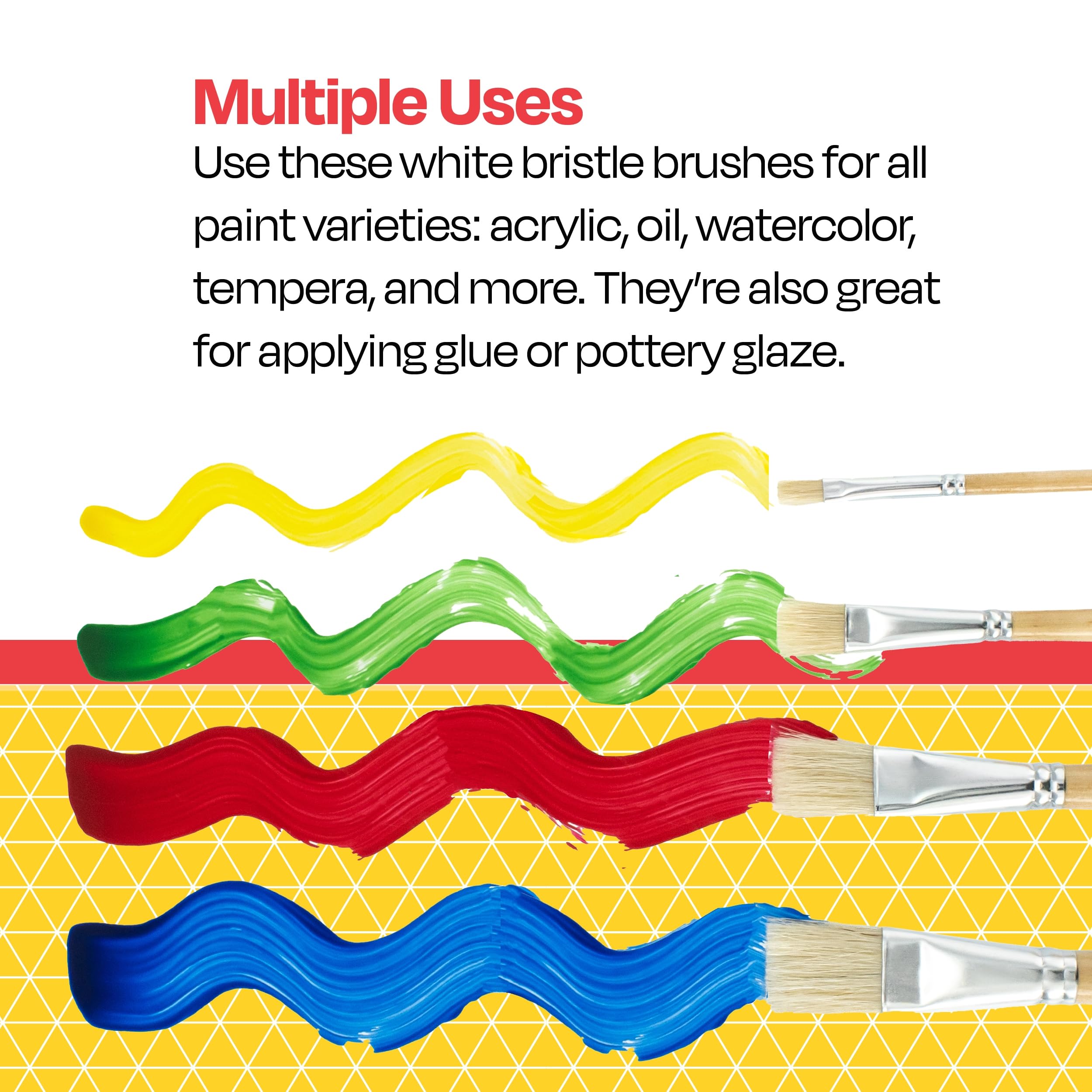 School Smart Interlocked White Paint Brushes Bulk Set of 72 - Assorted Sizes for Classroom, Art Projects & DIY Crafts - Perfect for Kids Painting, Watercolor, Acrylic & School Art Supplies