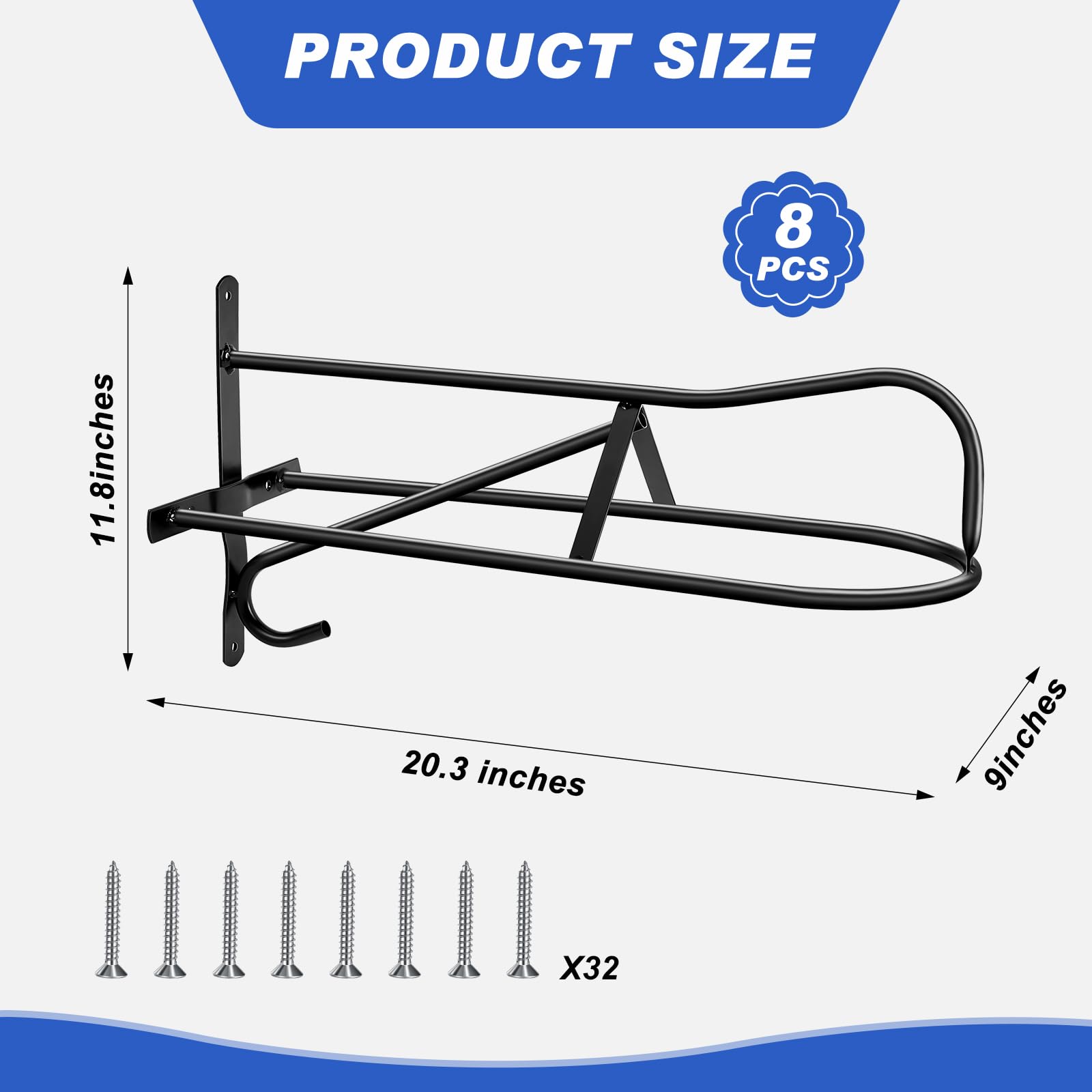 8 Sets Wall Mounted Saddle Rack Stand for Western Saddles - 20.3 x 11.8 x 9 Inches Black Horse Saddle Holder with Installation Screws - Perfect for Barn, Stable, and Equestrian Storage Organization