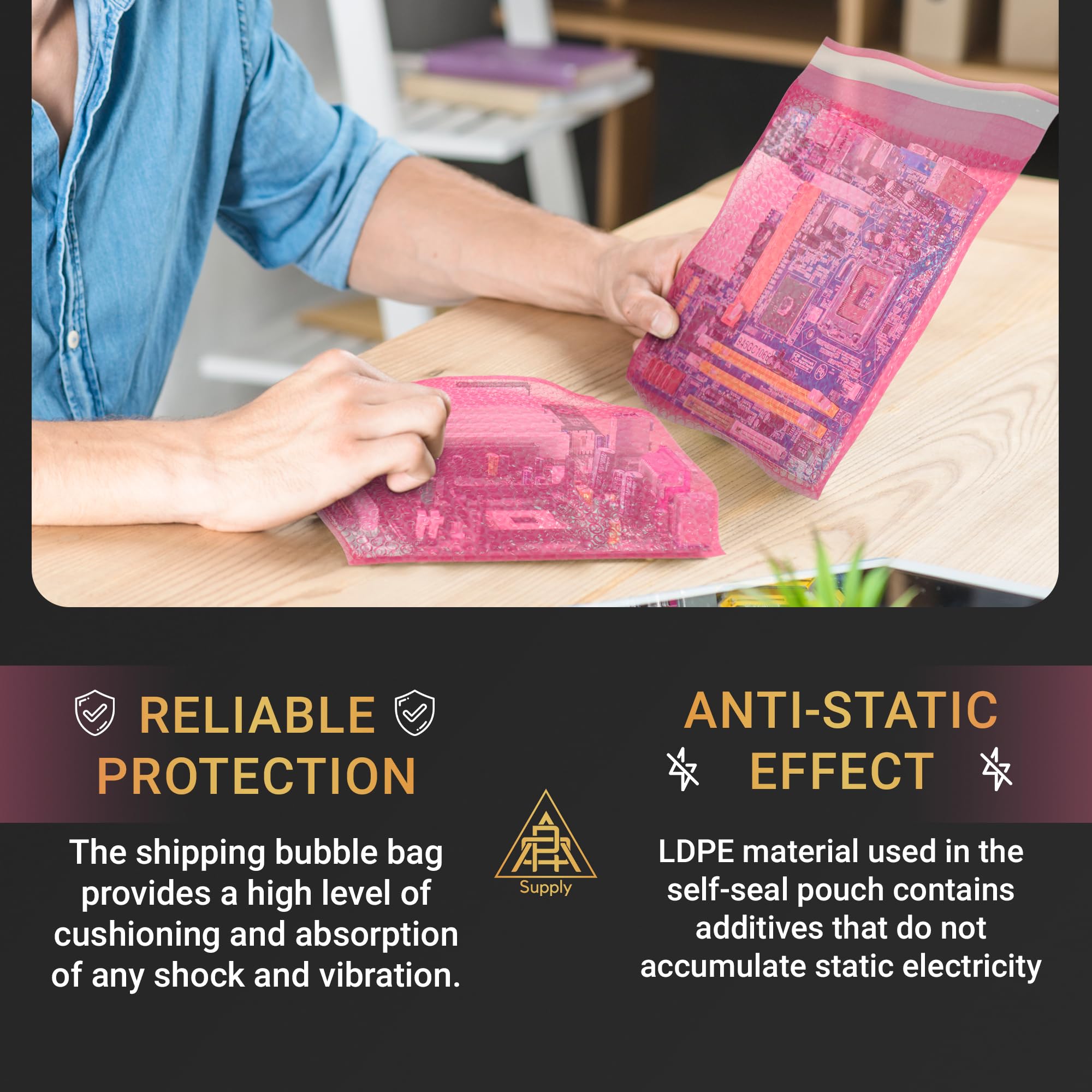 APQ Anti-Static Bubble Mailers 24x24 Inch - 40 Pack Pink Self-Seal Bubble Pouches | Waterproof PE Static Shield Bags for Electronics, Jewelry & Fragile Items | Double Layer Cushioning for Shipping, Storage & Gift Wrapping