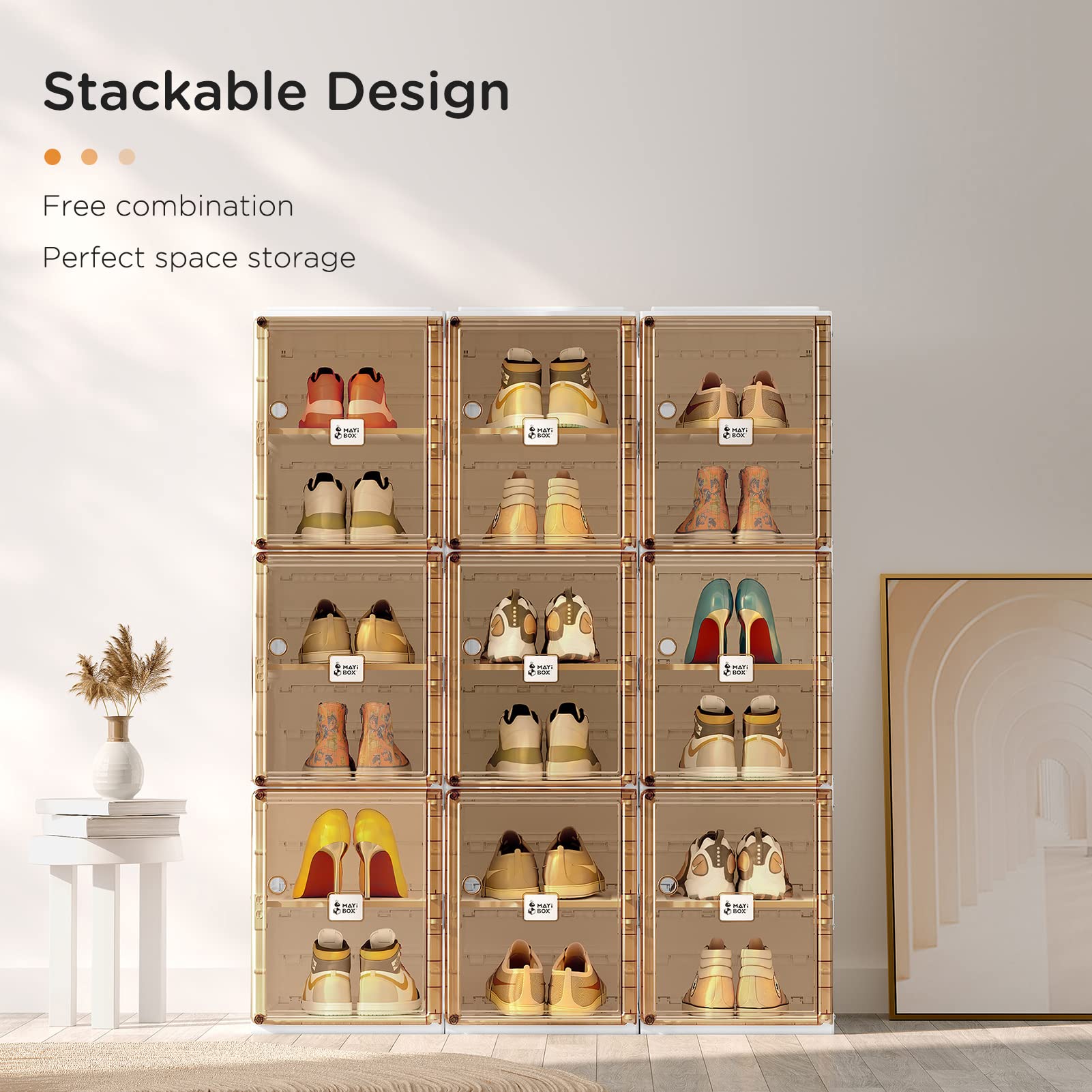 Portable Folding Shoe Organizer with Magnetic Clear Door - 6-Tier Sneaker Storage Cabinet for Closet, Sturdy & Easy Assembly (6 Grids per Layer) - Perfect for Bedroom, Entryway, and Dorm Organization