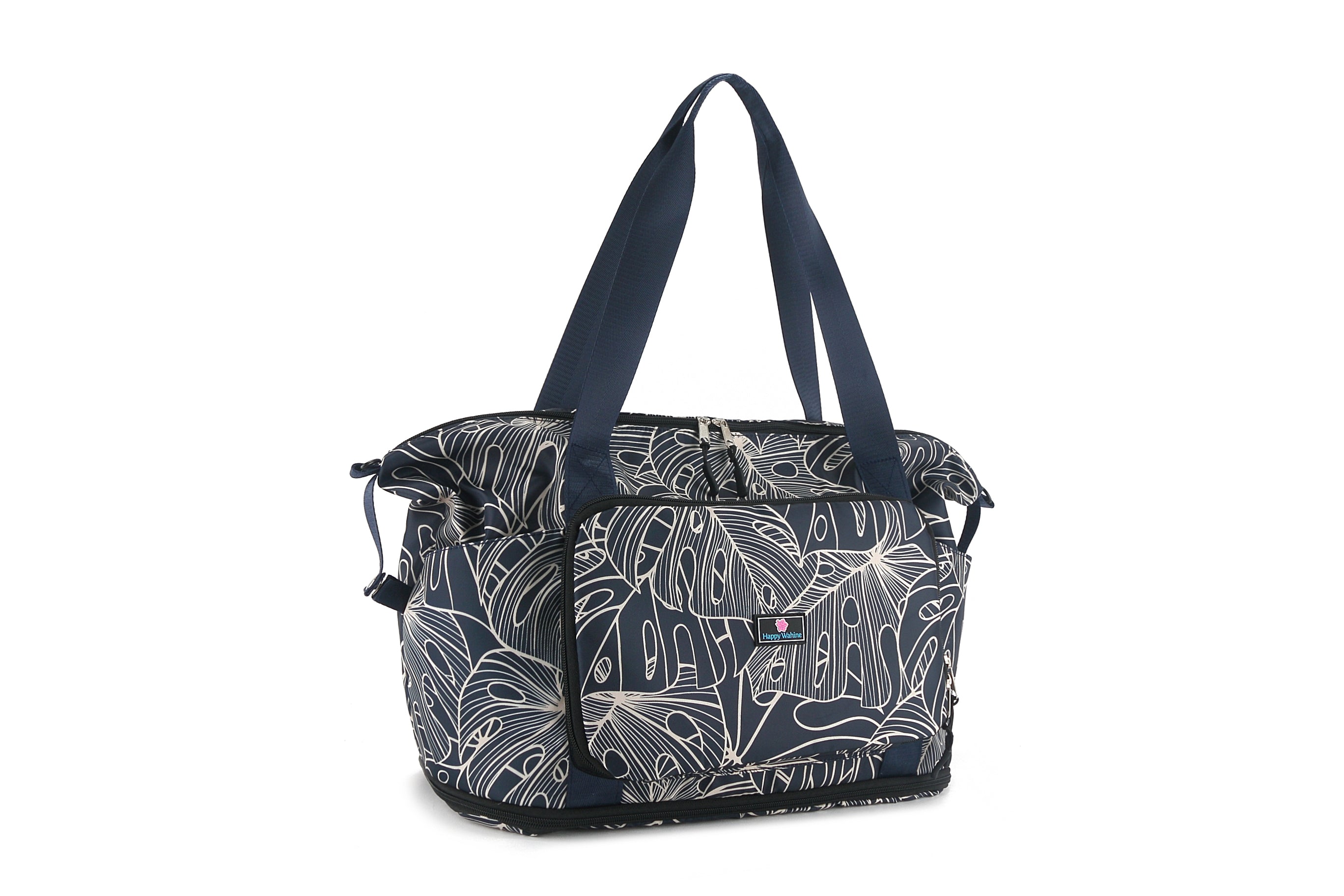Foldable Duffle Bag - Sydney Monstera Lines Navy Blue Travel Duffel for Gym, Sports & Weekend Getaways