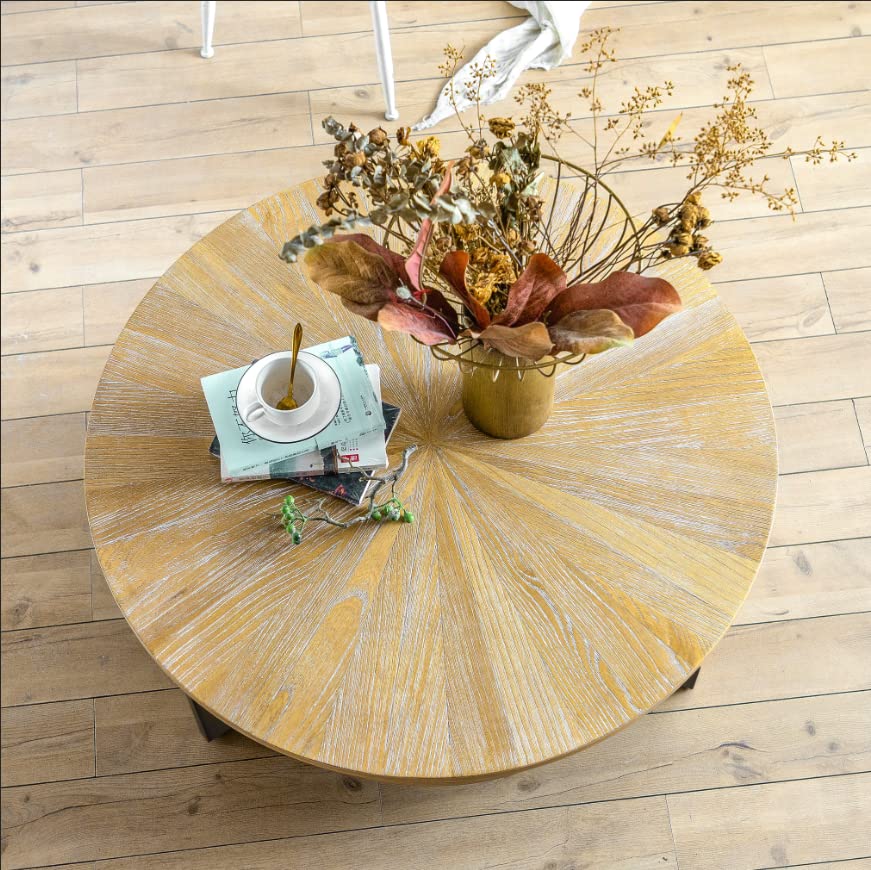 Rustic Solid Wood Round Coffee Table 35