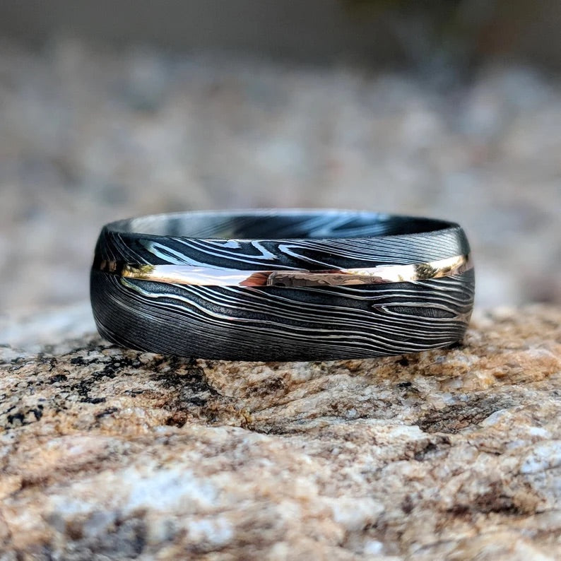Eternal Steel Black Damascus Steel Wedding Ring Band for Men - Durable & Stylish Wedding Band for Grooms, Engagement, Anniversary, and Everyday Wear