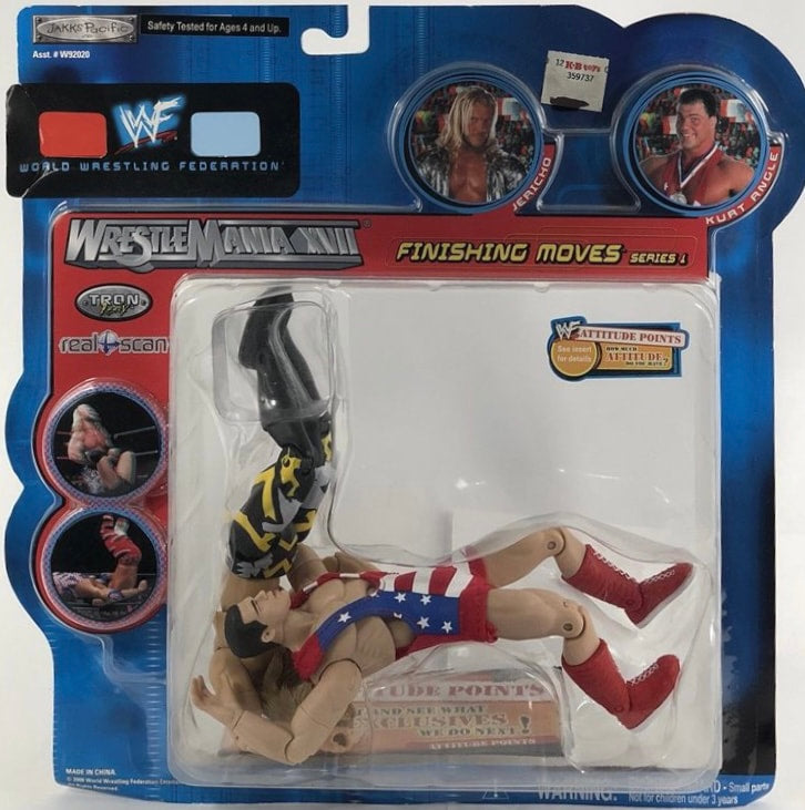WWF Jakks Pacific Finishing Moves Series 1 Kurt Angle & Chris Jericho Wrestling Action Figures 2000 Collectible - Perfect for WWE Fans, Display & Play Battles (Clear Clamshell Packaging)