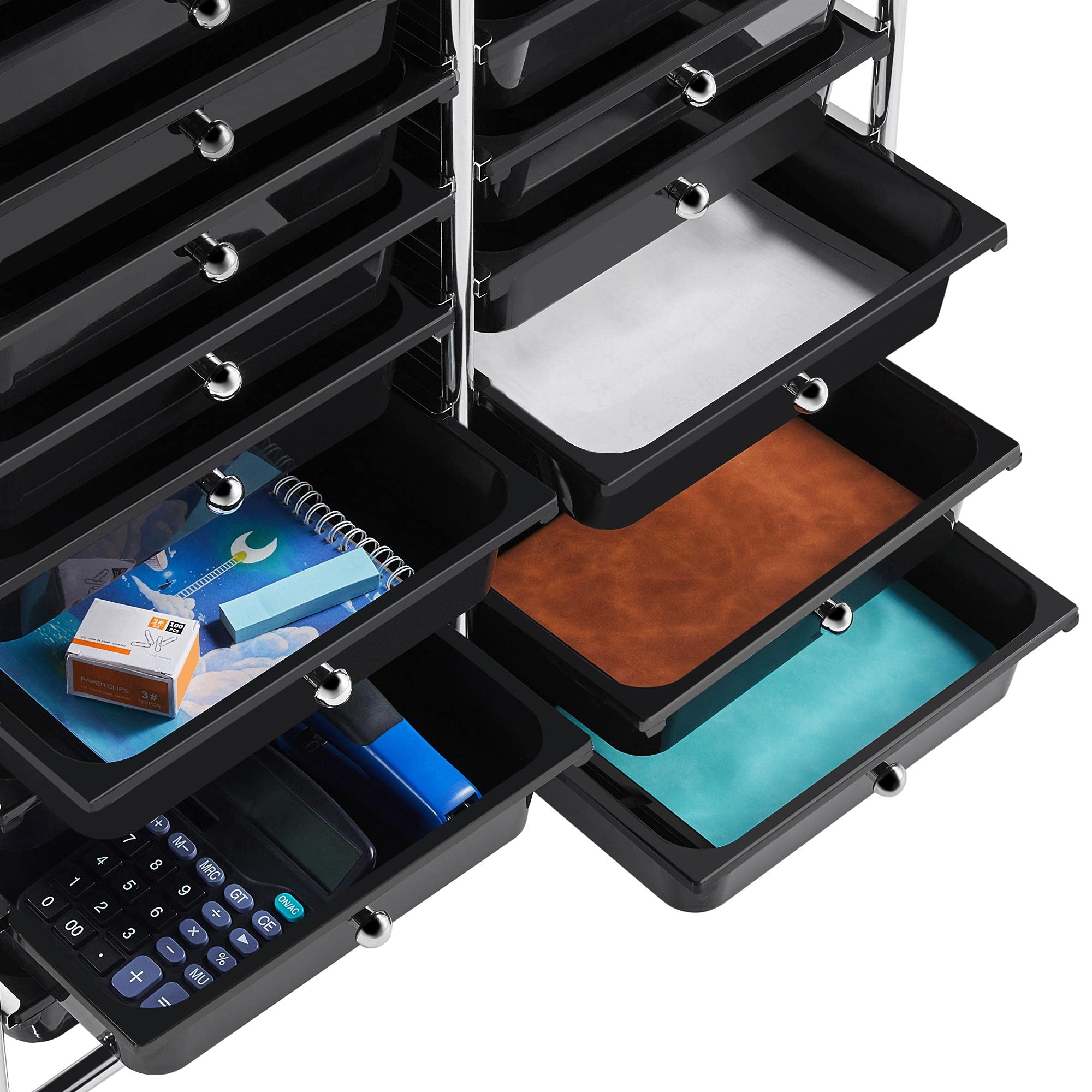 Topeakmart 20-Drawer Rolling Utility Cart - Plastic Storage Organizer with 360° Swivel Casters for Craft Room, Garage & Office - Black Mobile Craft Trolley