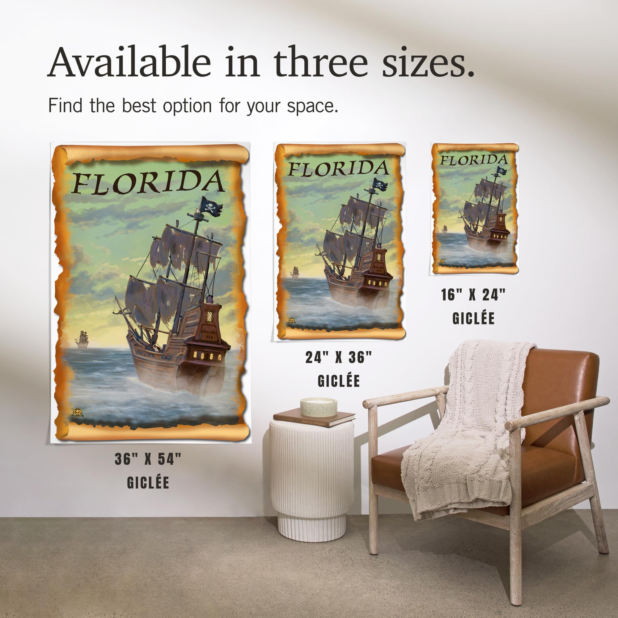 Lantern Press 16x24 Inch Giclee Art Print - Pirate Ship in Florida - Premium Wall Decor for Living Room, Bedroom & Office
