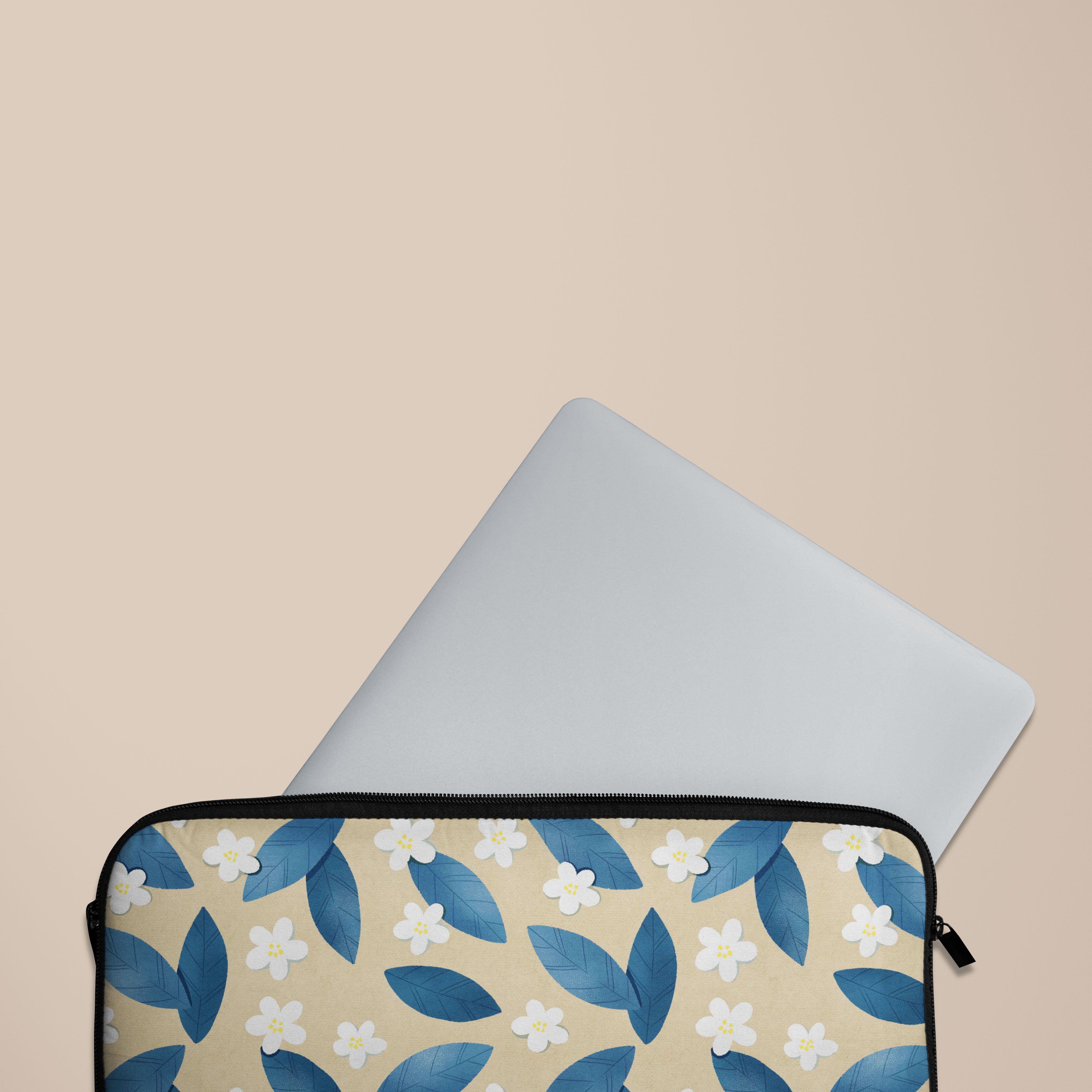 Premium Blue Leafs Laptop Sleeve Case - Lightweight & Protective Cover for MacBook, Dell, HP (13-15.6 Inch) - Perfect for Work, Travel & School Accessories