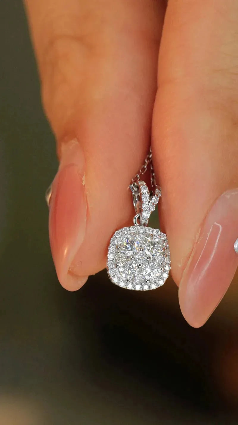 18K White Gold Diamond Pendant Necklace for Women - Luxury Square Design with Real Natural Diamonds - Perfect for Weddings, Anniversaries & Special Occasions