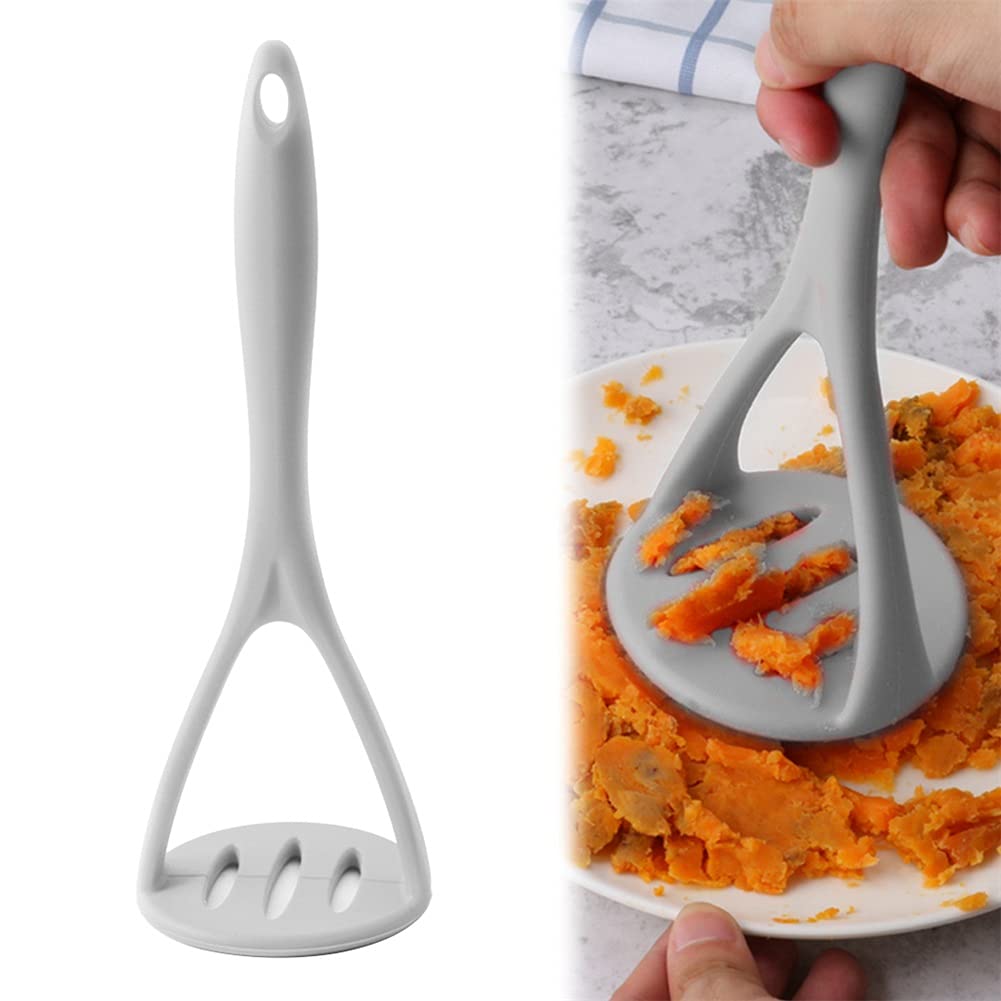 Premium Silicone Potato Masher - Multi-Purpose Kitchen Tool for Mashing Potatoes, Pumpkin & Lemon - Gray Non-Slip Cooking Utensil - Perfect for Baking, Baby Food Prep & Smooth Purees