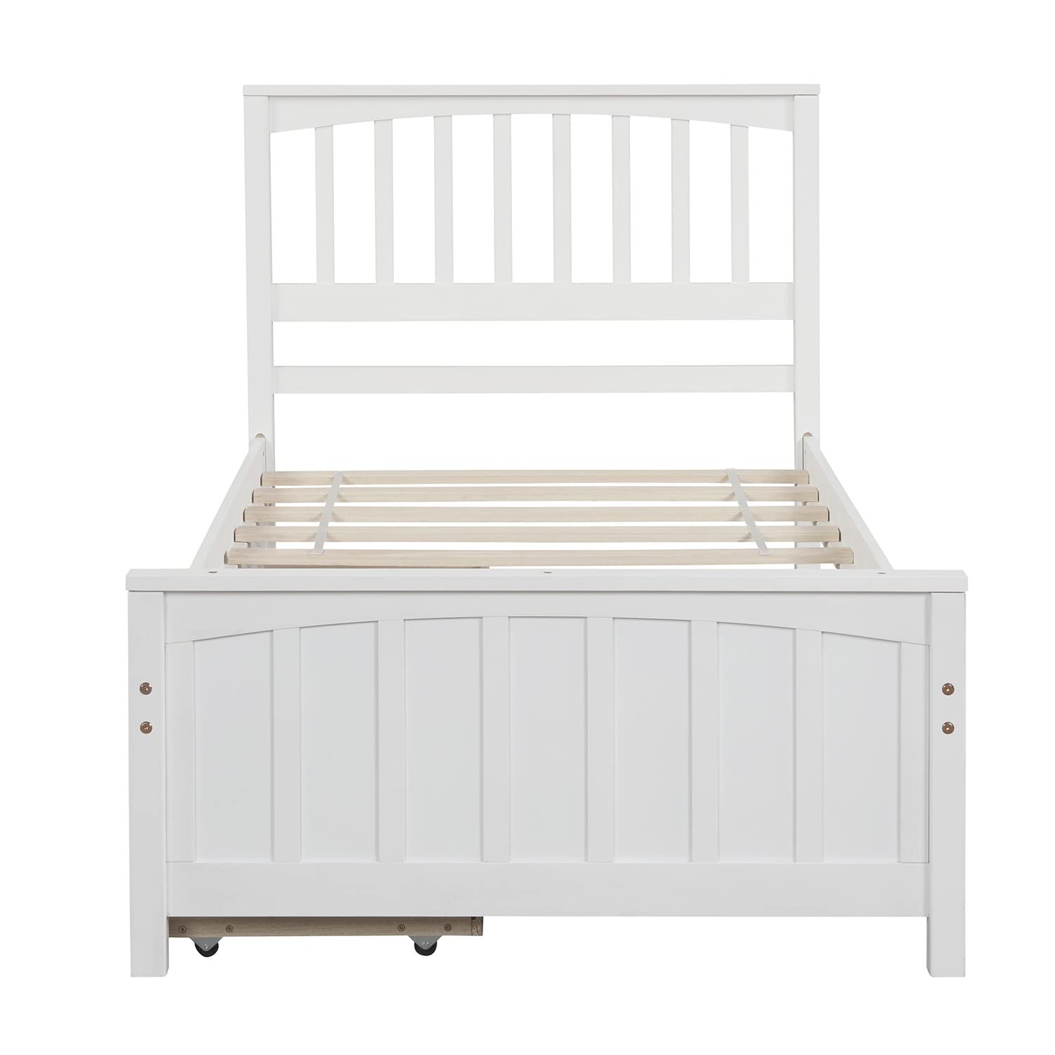 Twin Size Platform Bed Frame with Headboard & 2 Storage Drawers - Solid Wood Bed with Under-Bed Space - No Box Spring Needed - White - Perfect for Kids, Teens & Adults Bedrooms, Dorm Rooms & Small Spaces