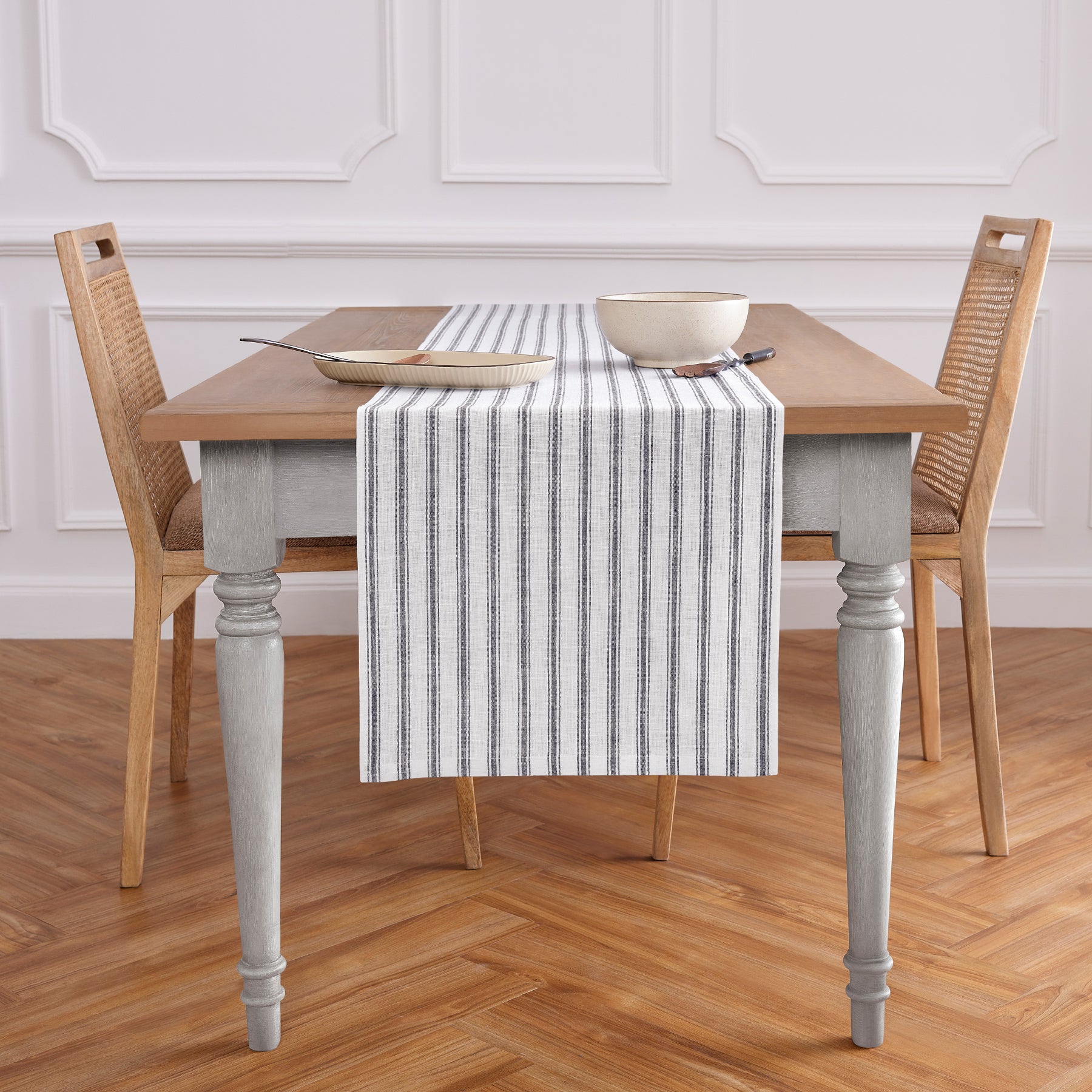 Capri Ticking Stripe Table Runner - 16 Inch & 18 Inch Wide Cotton Farmhouse Decor for Dining Table, Buffet, and Kitchen Island