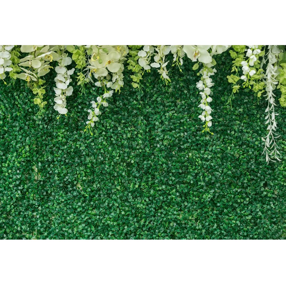 10x8ft Greenery Floral Photography Backdrop - Green Leaf Grass Wall with White Flowers for Wedding, Bridal Shower, Baby Shower, Birthday Party & Reception Decoration - Durable Vinyl Photo Background for Professional Photography & Event Styling