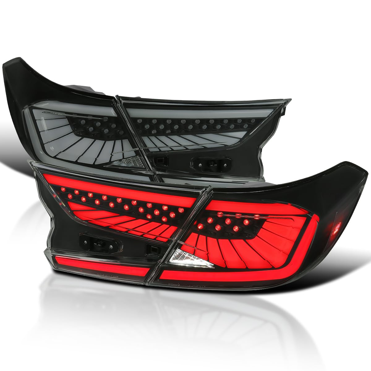 Spec-D Tuning Black Smoke LED Sequential Tail Lights with White Light Strips & Startup Animation for 2018-2022 Honda Accord 4-Door Sedan - Left & Right Pair Assembly - Upgrade Your Ride with Stylish Nighttime Visibility & Safety