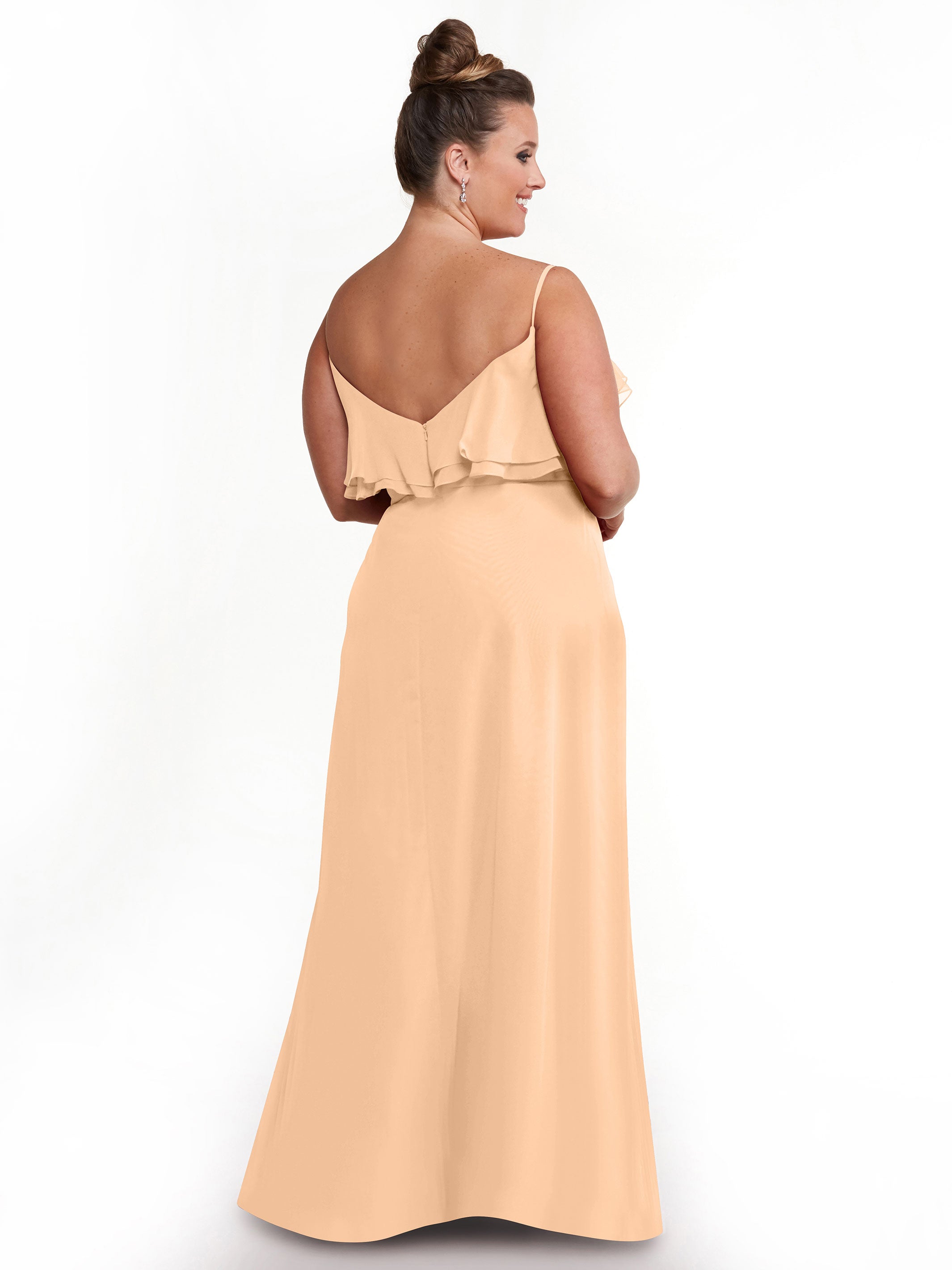 Elegant 80146 Sheath Chiffon Bridesmaid Dress with Ruffled Neckline - Perfect for Weddings, Formal Events & Special Occasions