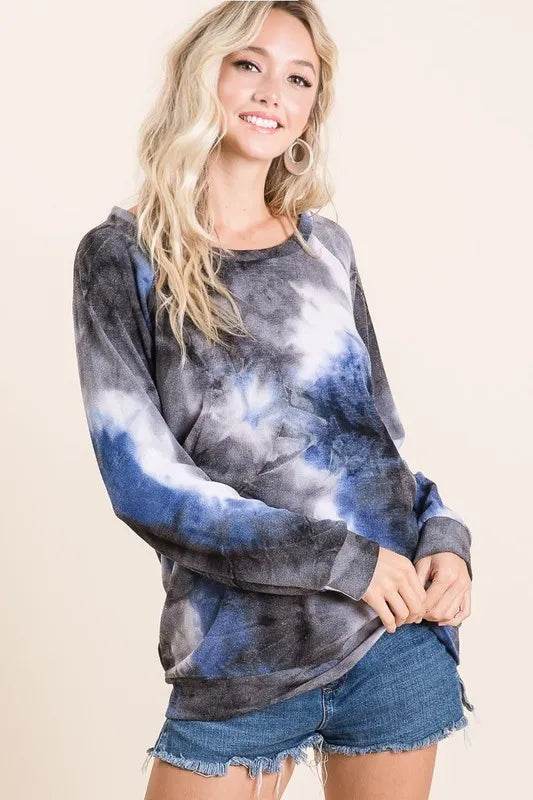 BiBi Tie Dye Sweater Knit Top for Women | Trendy Boho Chic Long Sleeve Pullover | Perfect for Fall Fashion, Casual Outings & Music Festivals