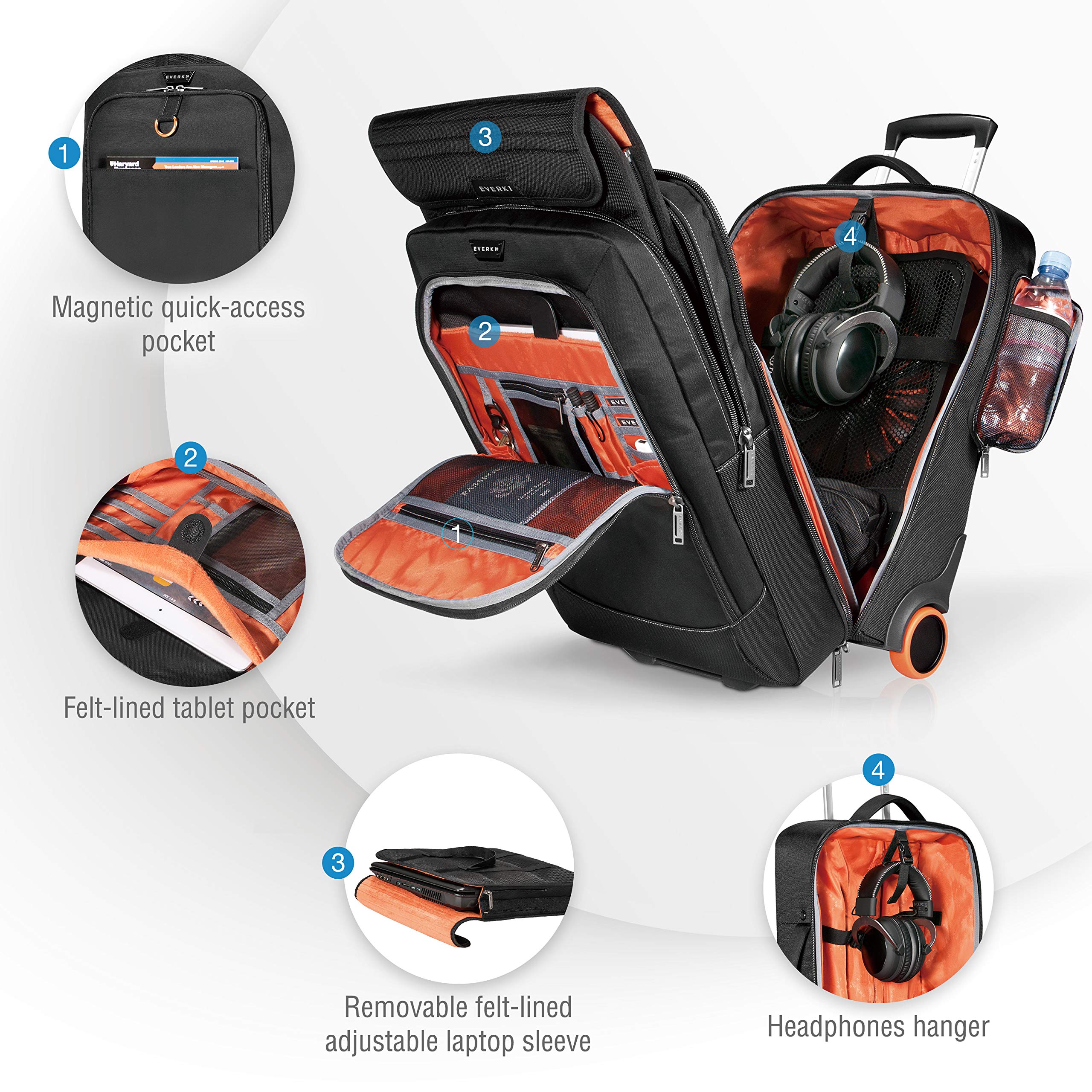 Everki Wheeled Carry-On Rolling Laptop Bag - Lightweight Trolley Bag for Business Travel & Gaming - 17.3-18.4