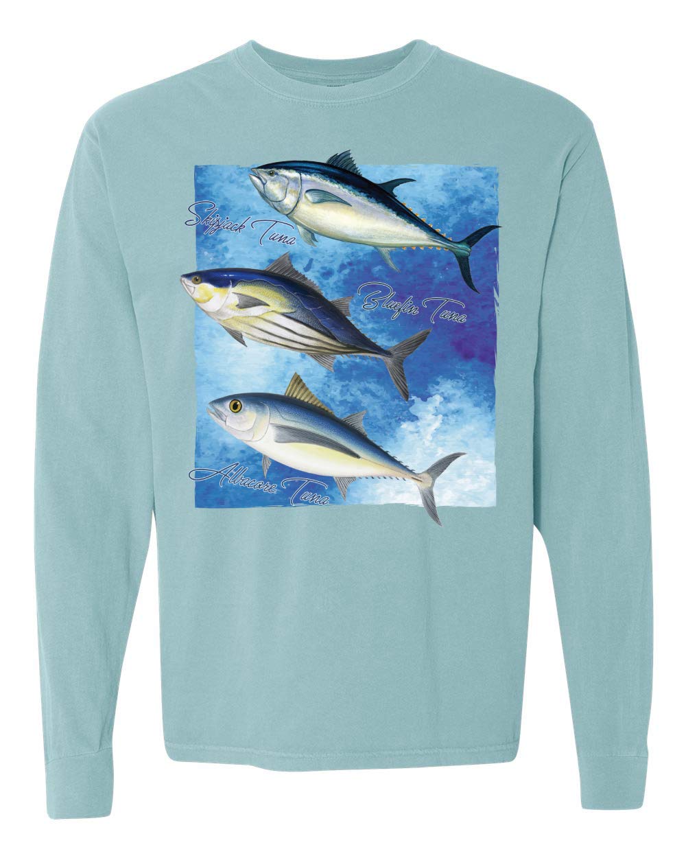 Premium Skipjack Bluefin Albacore Tuna Fish Graphic Long Sleeve T-Shirt - Vintage Washed Look - Casual Streetwear for Men & Women - Perfect for Fishing Trips, Outdoor Adventures & Everyday Wear