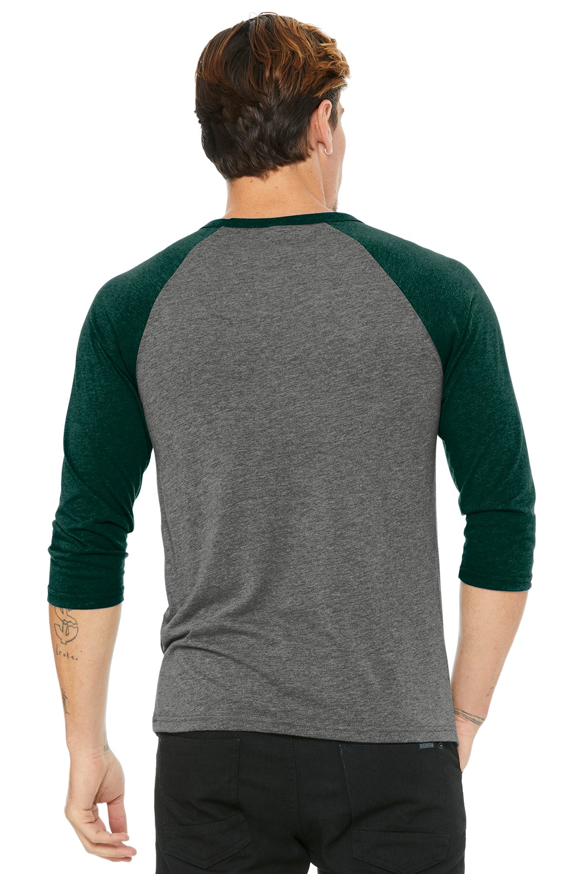 Bella Canvas Unisex 3/4 Sleeve Baseball Tee - Soft Cotton Jersey T-Shirt for Men & Women in Grey/ Emerald - Perfect for Casual Wear, Sports & Street Fashion