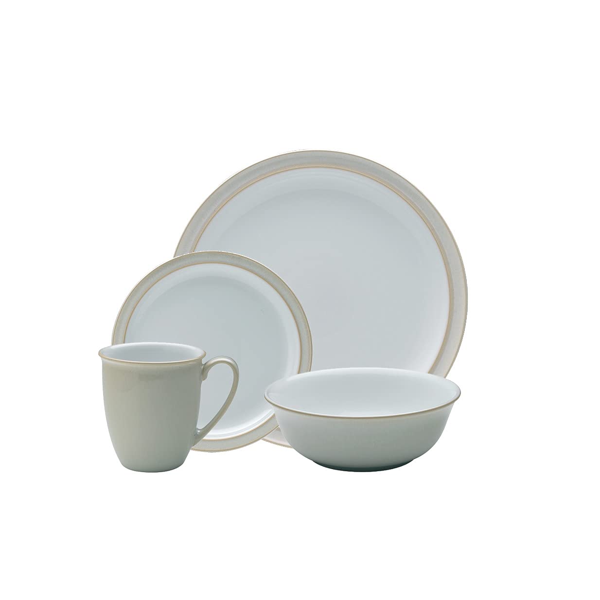 Denby Linen Cream White 4-Piece Ceramic Dinnerware Set - Includes Dinner Plate, Small Plate, Cereal Bowl & Coffee Mug - Dishwasher Safe Stoneware for Everyday Use - Perfect for Home Dining, Entertaining & Gifts