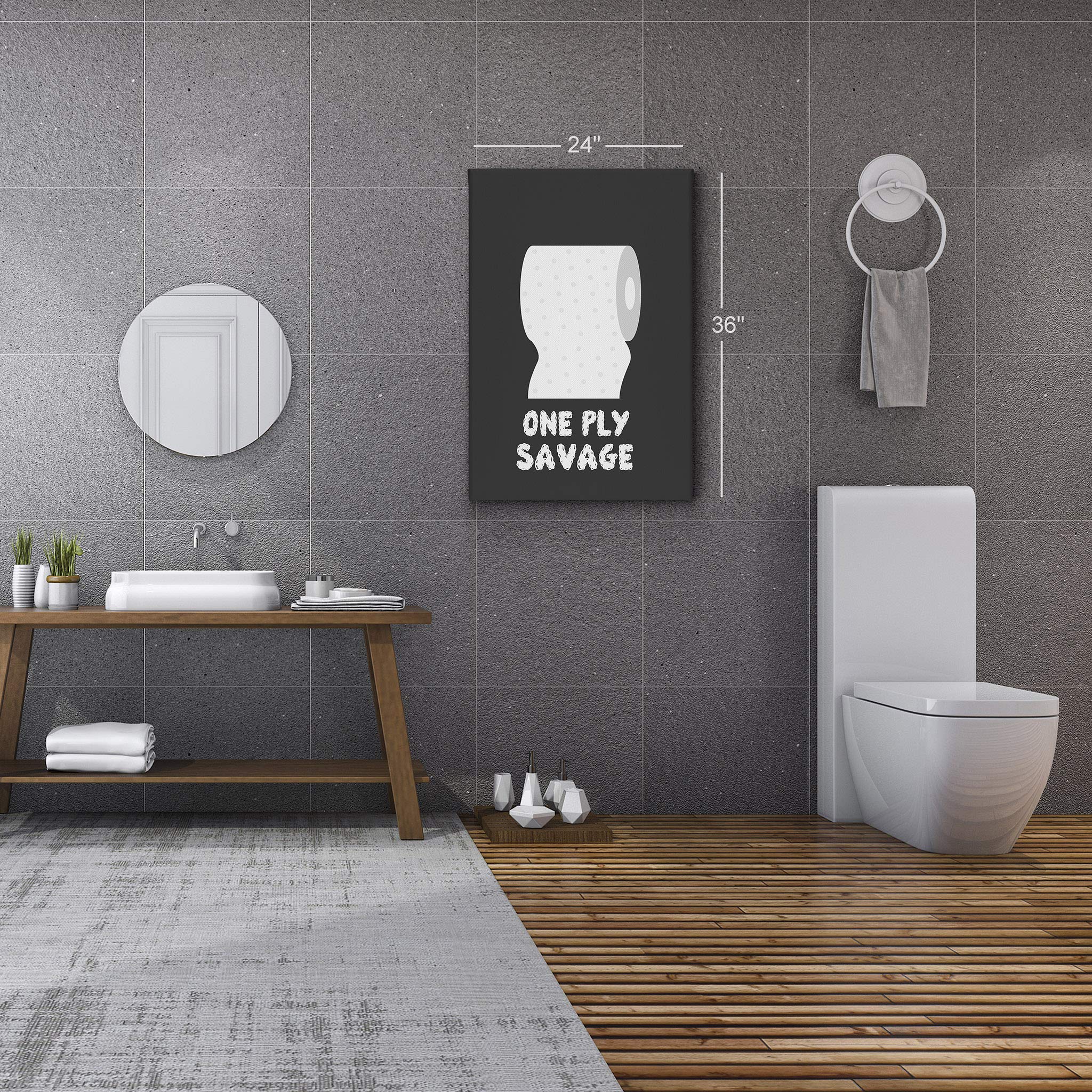 Funny Bathroom Wall Art - Smile Art Design One Ply Savage Toilet Paper Quote Canvas Print | Ready to Hang Bathroom Decor | Perfect for Powder Rooms, Guest Bathrooms & Home Humor | Made in USA (40x30)