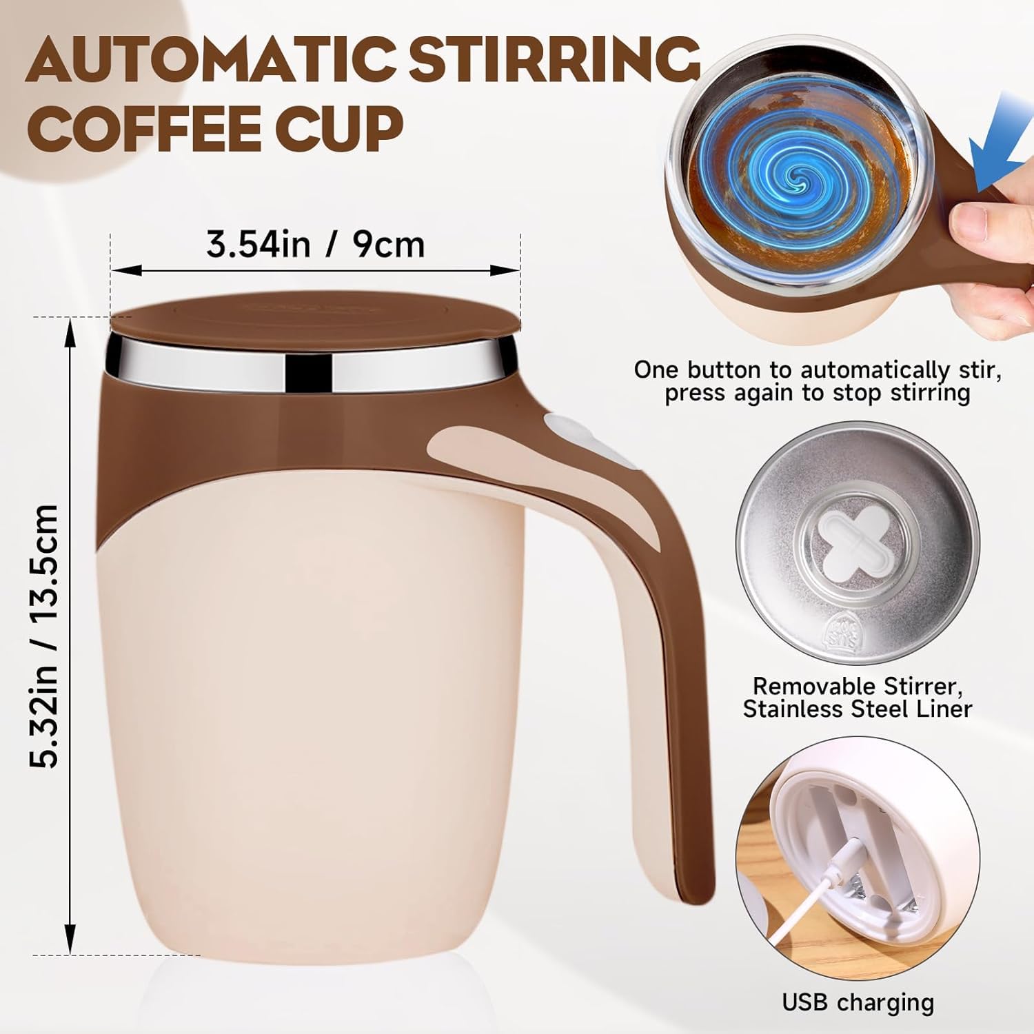 **Self Stirring Coffee Mug - Rechargeable Electric Automatic Stirring Cup for Coffee, Tea & Milk - High-Speed Magnetic Mixing Mug for Office & Home Use - Perfect for Lazy Mornings & Quick Beverage Prep (White, Battery Included)**