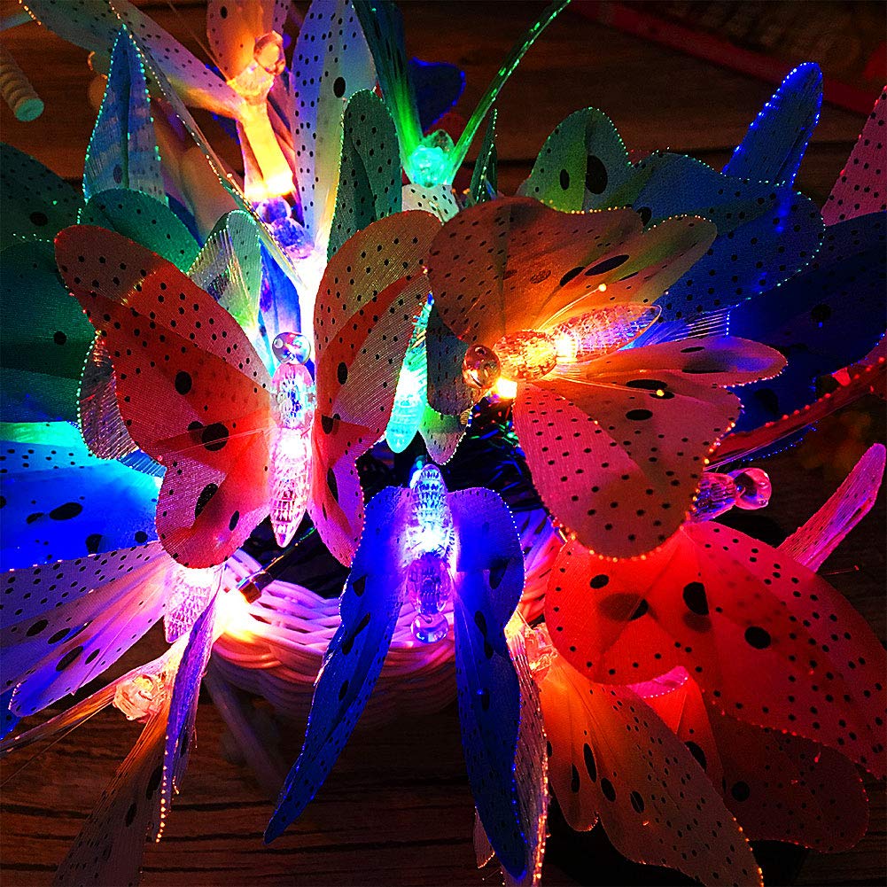 YESBAY 12/20 LED Solar Powered Fiber Optic Butterfly & Dragonfly String Lights - Outdoor Waterproof Fairy Lights for Garden, Patio, Wedding, Party, Christmas, Halloween, Bedroom, RV, Cafe Decor | Perfect for Romantic Ambiance & Holiday Decoration
